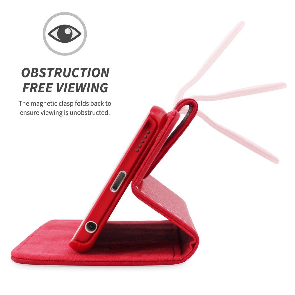 iPod Touch Case, Snugg Red Leather Flip Case [Card Slots] Executive Apple iPod Touch Wallet Case Cover and Stand - Legacy Series