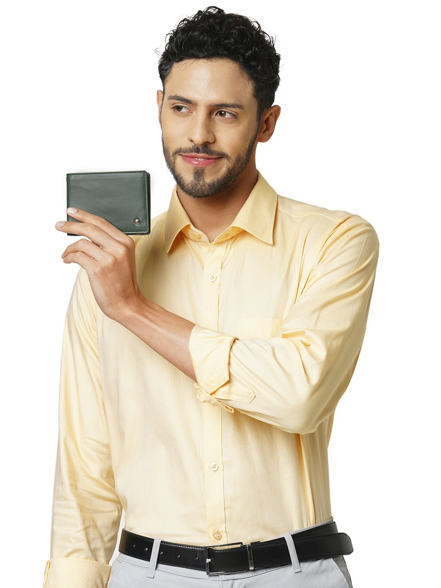 PERQUISITE Green Casual Leather Bi-Fold Wallet for men