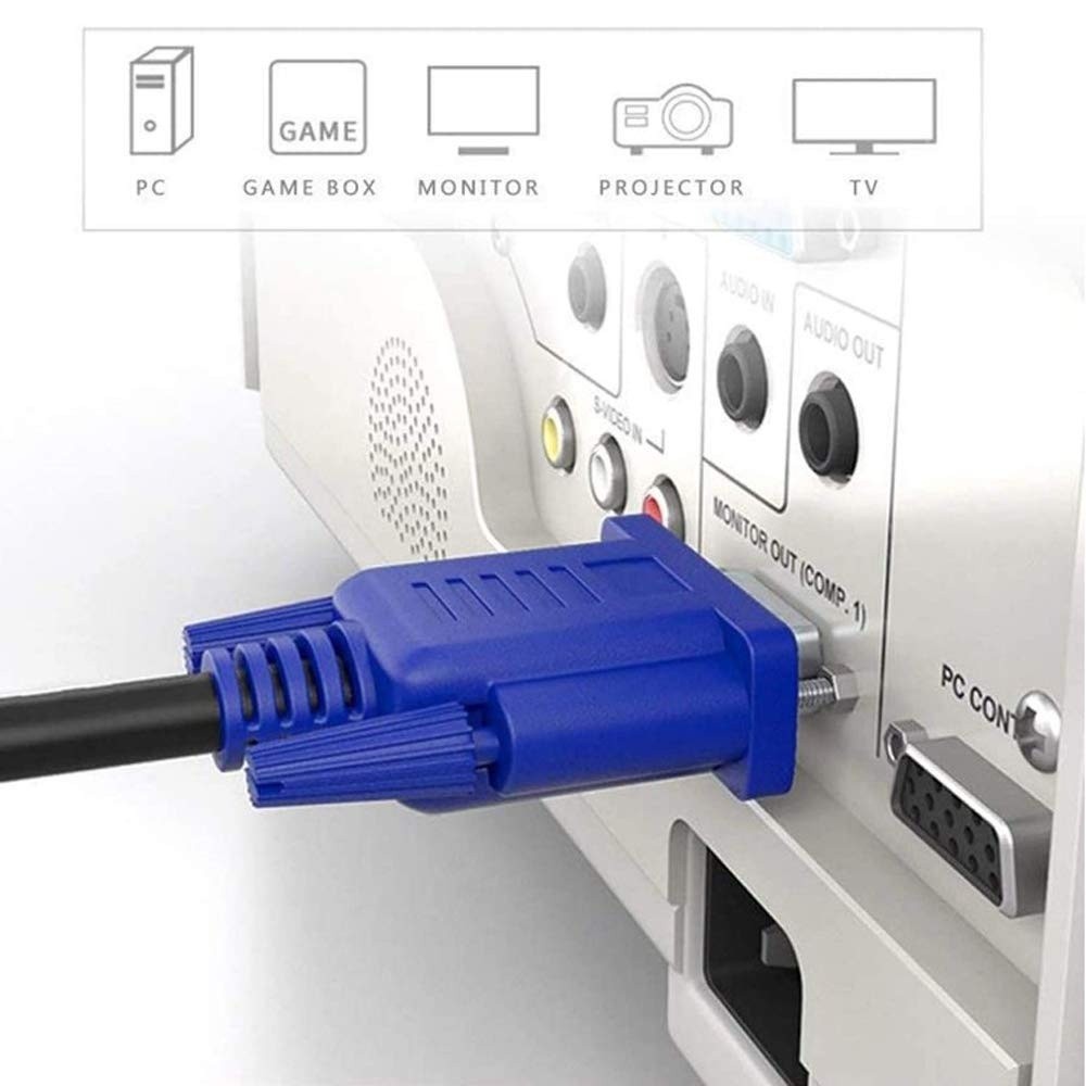 awen 15Pin 5FT Gold Plated DB15 VGA Male to Male Monitor Cable VGA to VGAHD| Blue| 1.5 Meters