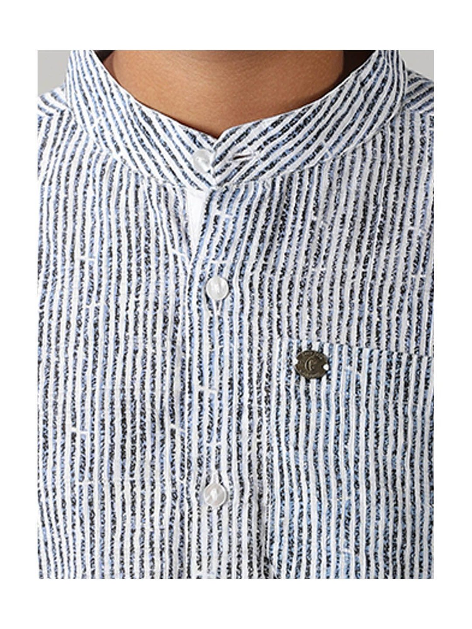 Kiddopanti Kids White & Blue Striped Full Sleeves Shirt