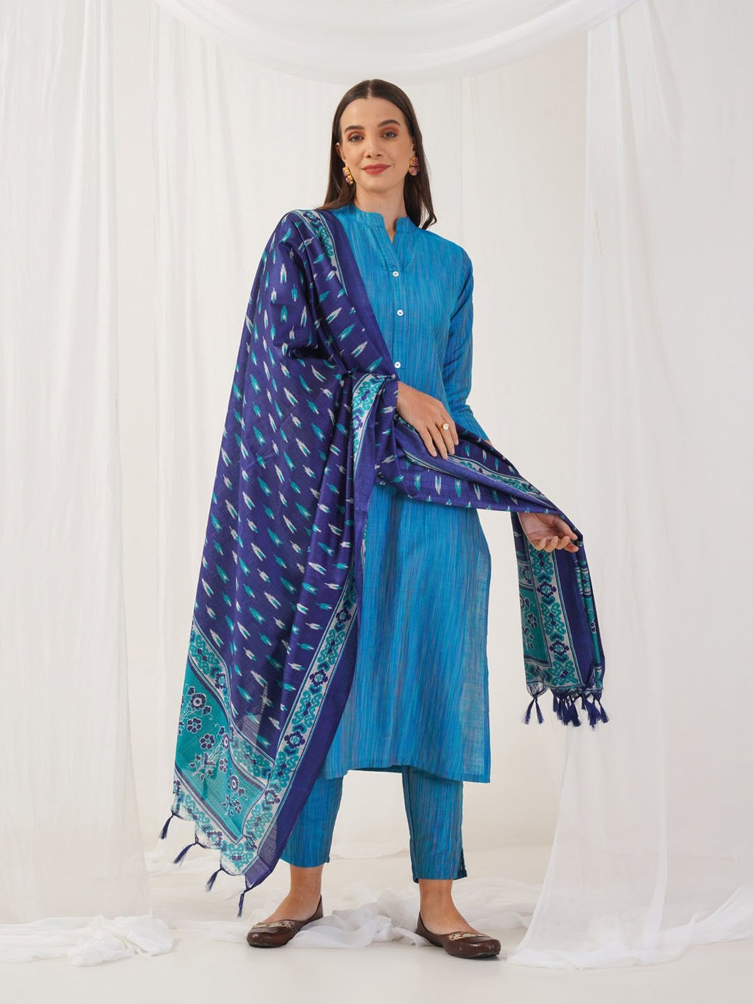 Jompers Blue Printed Kurta With Pant & Dupatta
