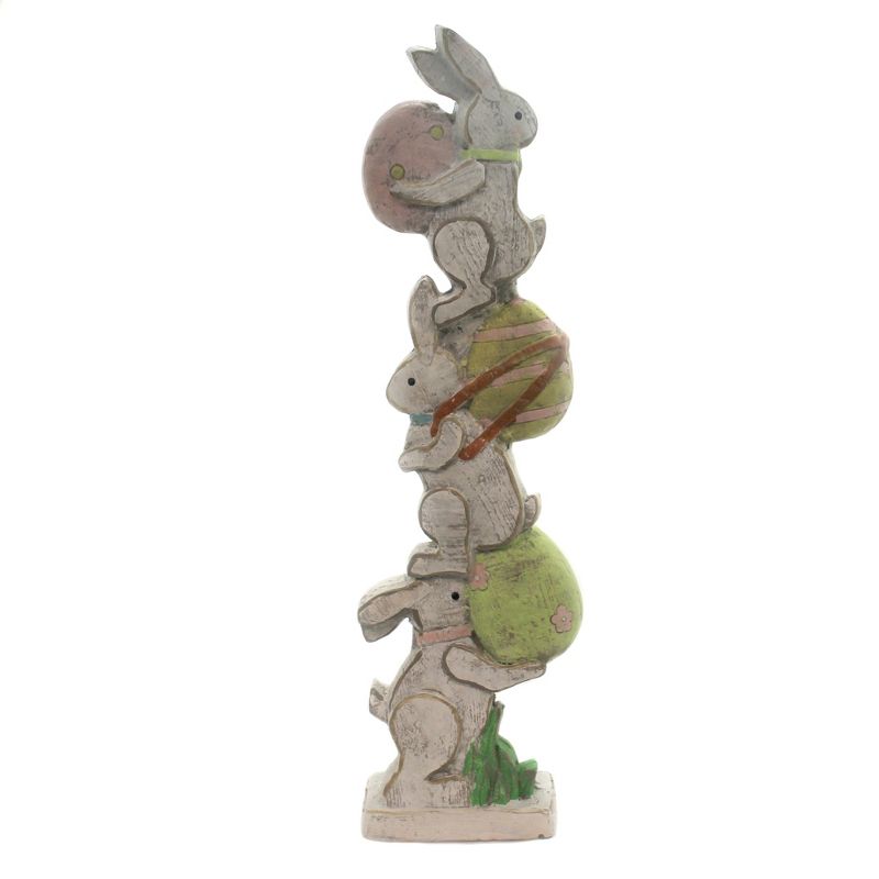 Easter 24.0" Bunny/Egg Totem Pole Rabbit White Washed Figurine  -  Decorative Figurines