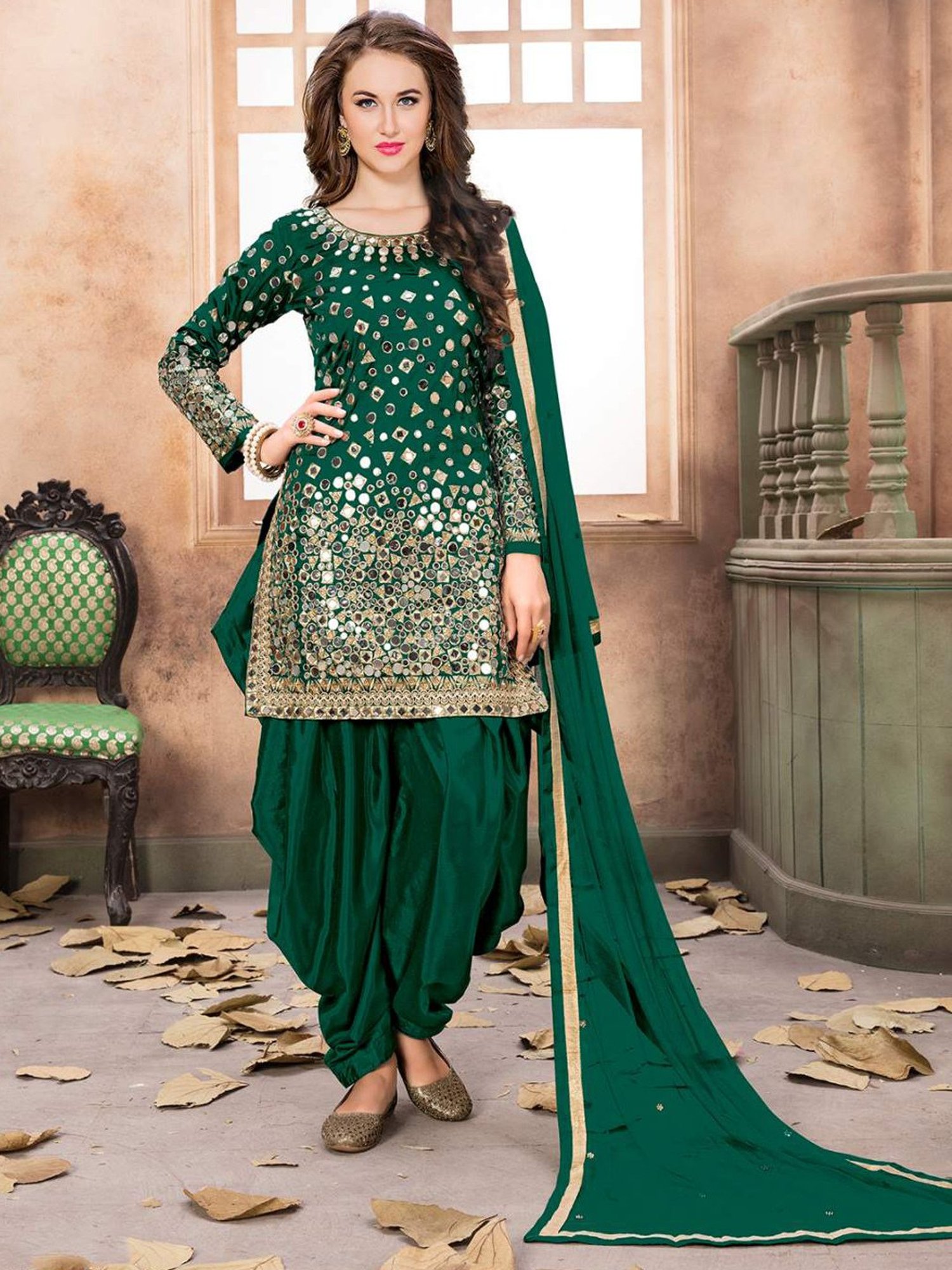 Odette Green Embroidered Unstitched Dress Material