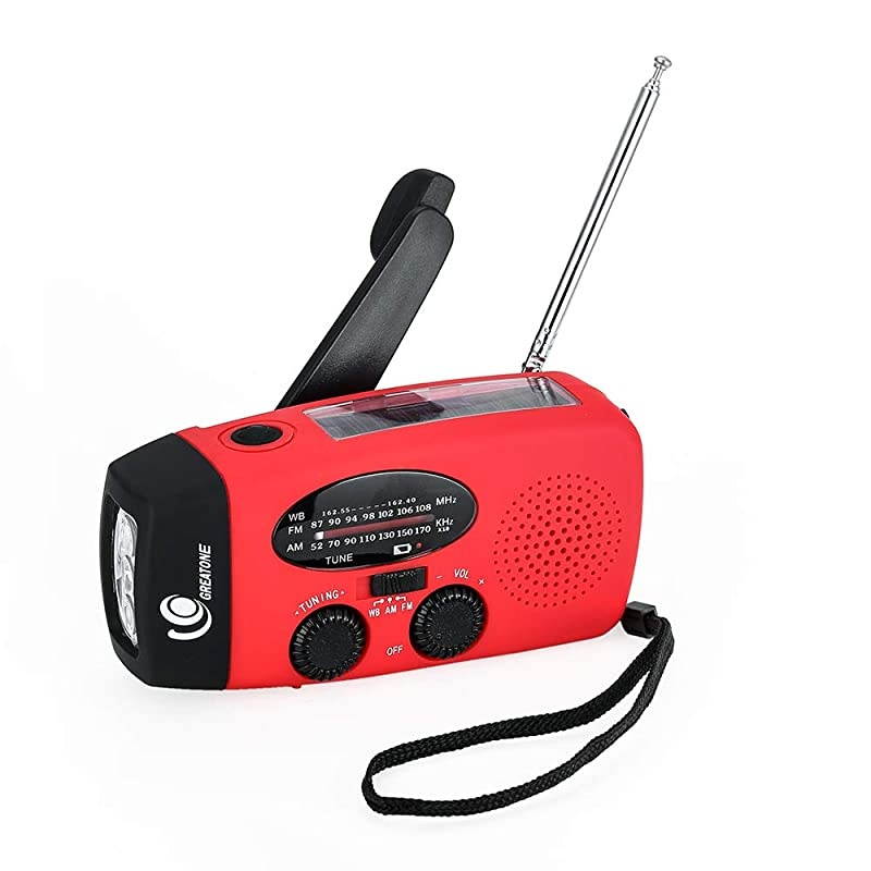 Emergency Hand Crank Self Powered AMFM NOAA Solar Weather Radio with LED Flashlight 1000mAh Power Bank for iPhoneSmart Phone 088 red