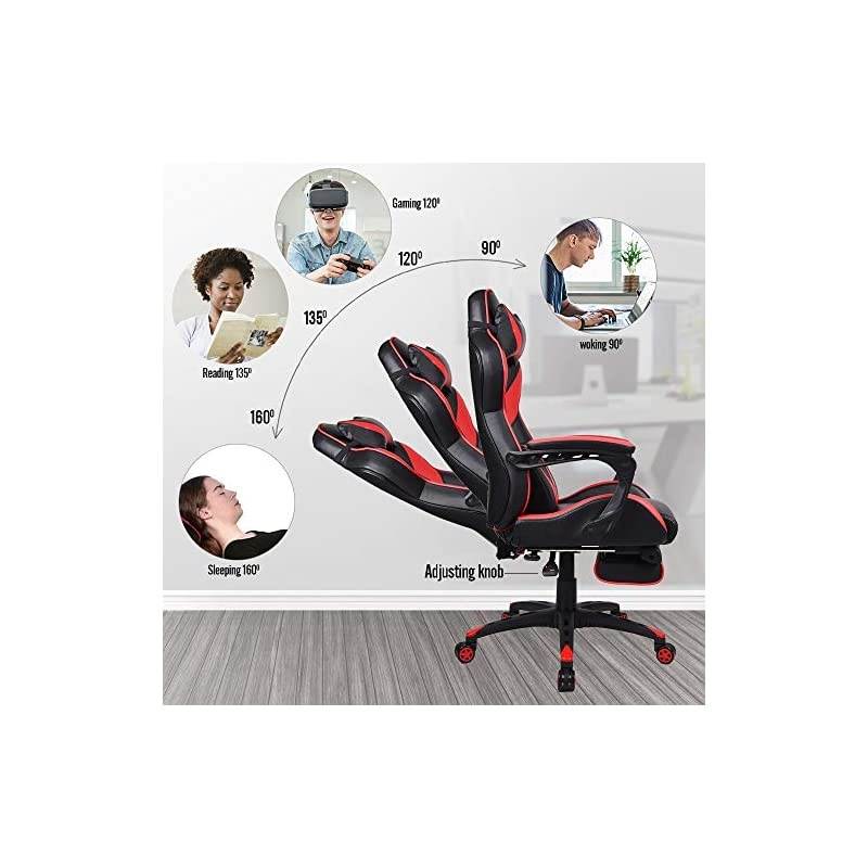Racing Gaming Chair with Footrest and Massage Lumbar Pillow, Swivel Height Adjustable Reclining PU Leather Video Game Chair, E-Sports Gaming Chair Big and Tall (Black)