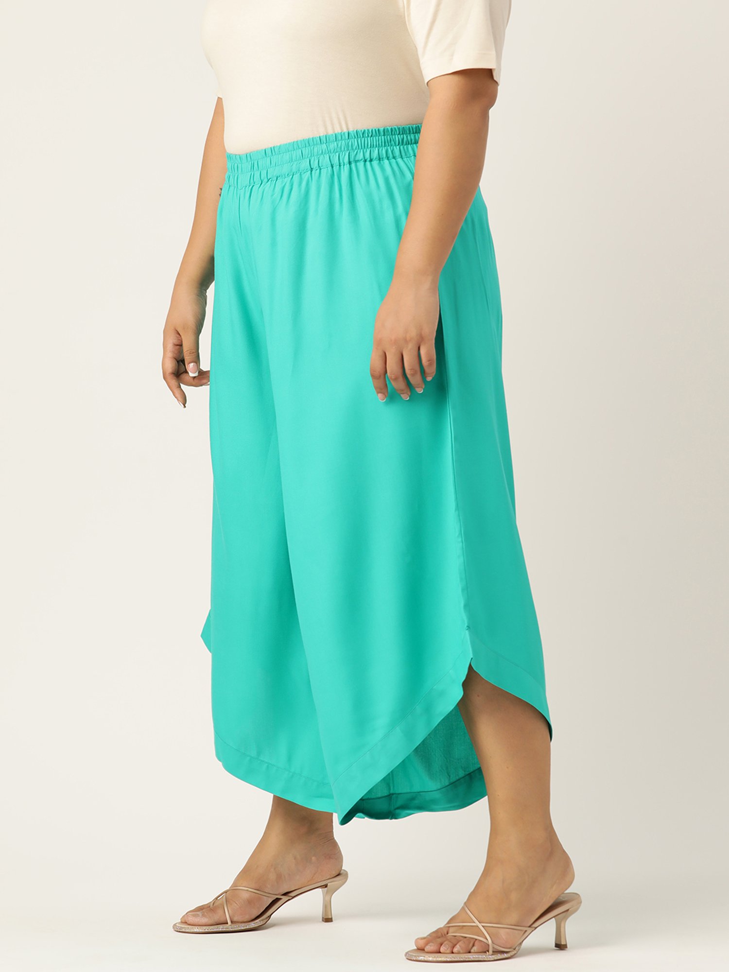 theRebelinme Turquoise Relaxed Fit High Rise Plus Size Culottes