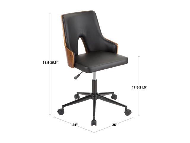 Stella Mid-Century Modern Office Chair in Walnut Wood and Black Faux Leather by LumiSource