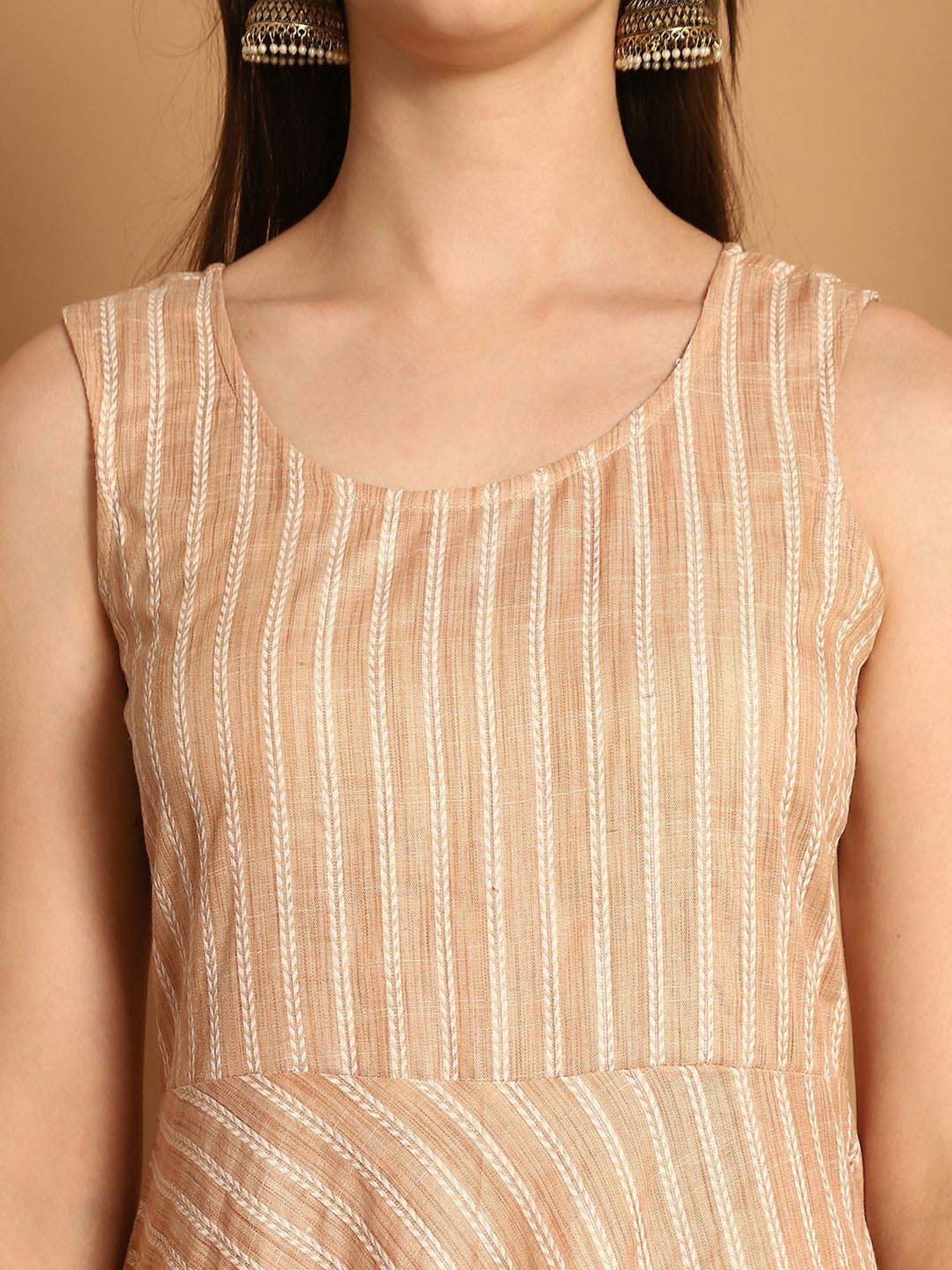 Jompers Beige Woven Pattern Kurta Palazzo Set With Dupatta