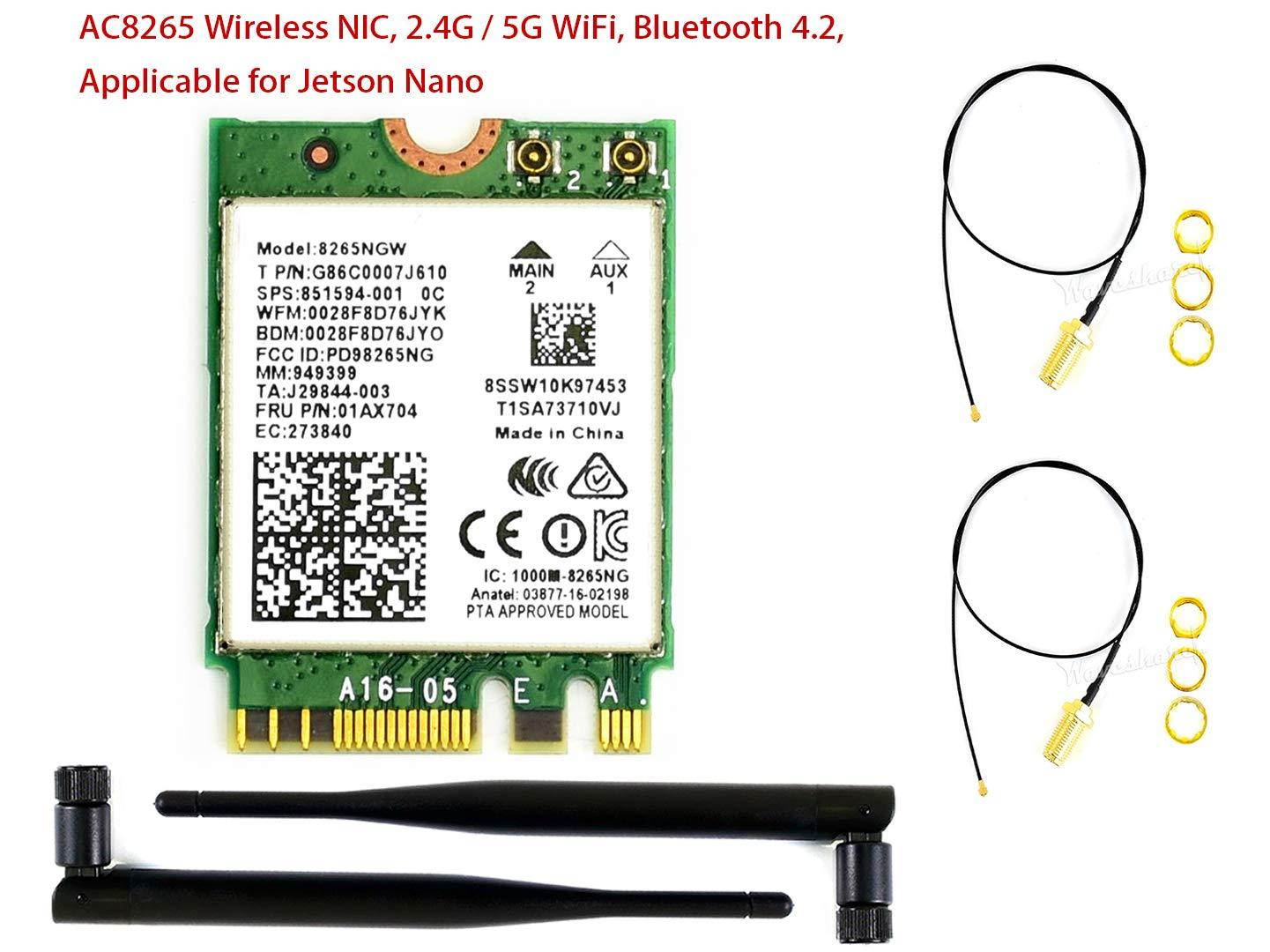 Wireless-AC8265 Dual Mode Intel 8265AC Chip Wireless NIC Module for Jetson Nano Developer Kit Support 2.4GHz/5GHz 300Mbps/867Mbps Dual Band WiFi and Bluetooth 4.2