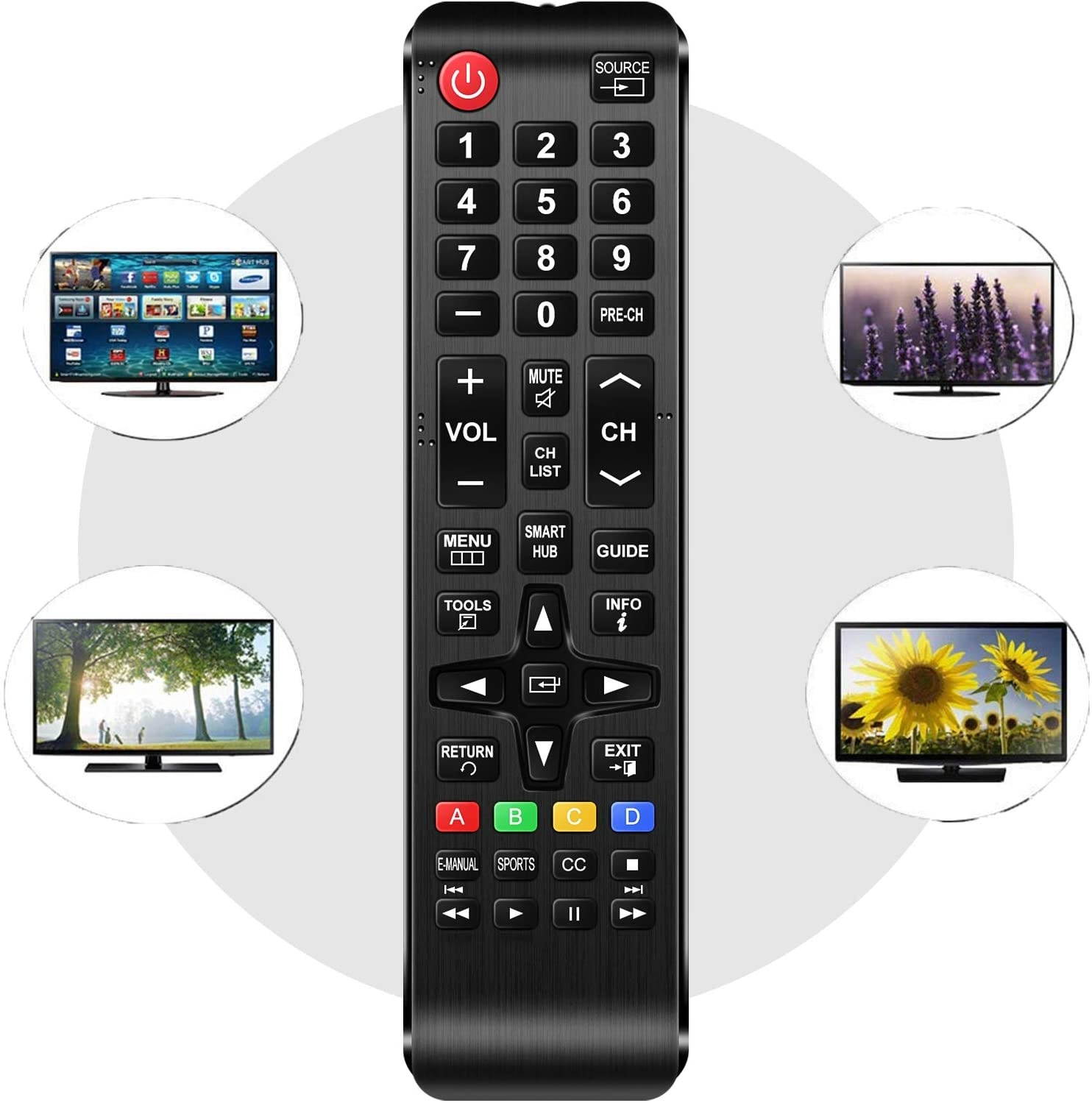 Motiexic Universal Remote Control Compatible with Samsung Tv, Replacement Remote for All Samsung LCD LED HDTV 3D Smart TV, with HUB Button (Including 2AAA Battery)