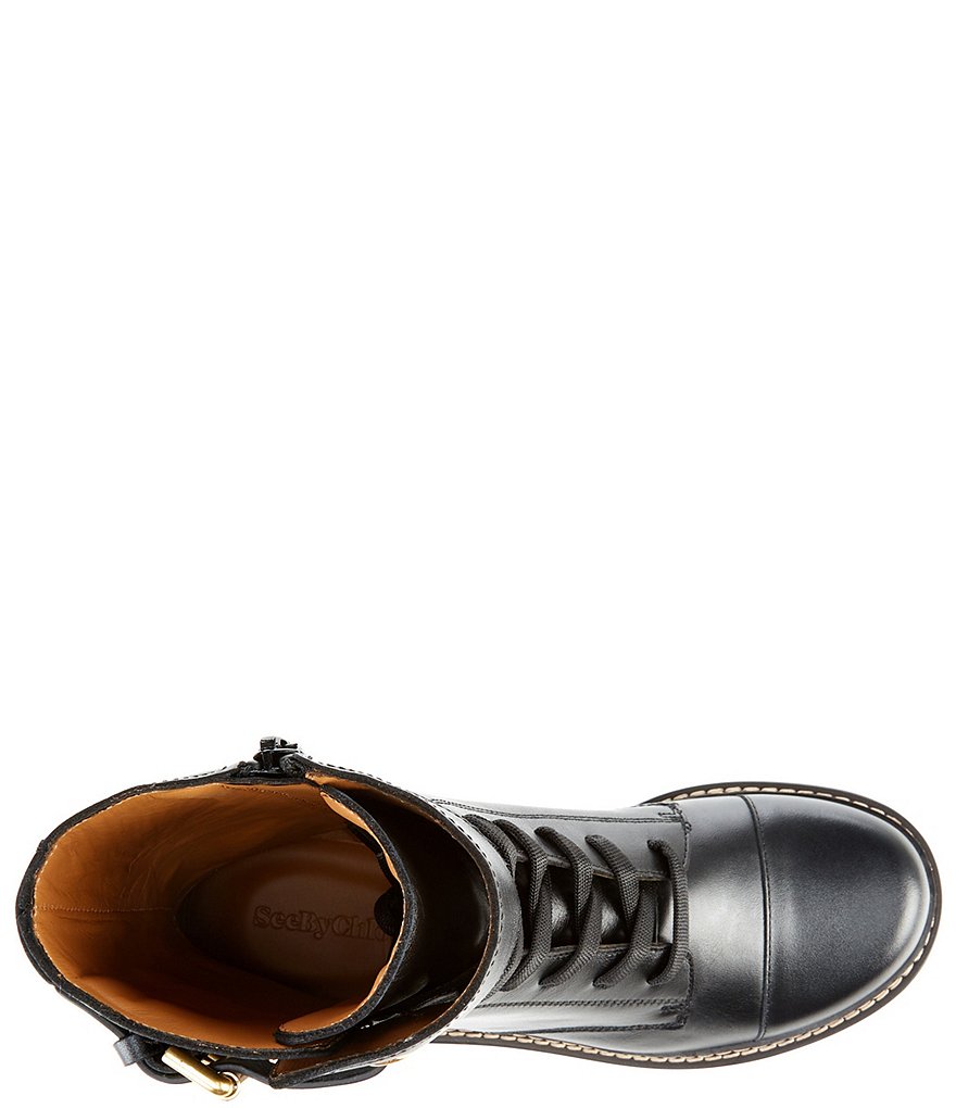 See by Chloe Mallory Military Leather Lug Sole Combat Booties