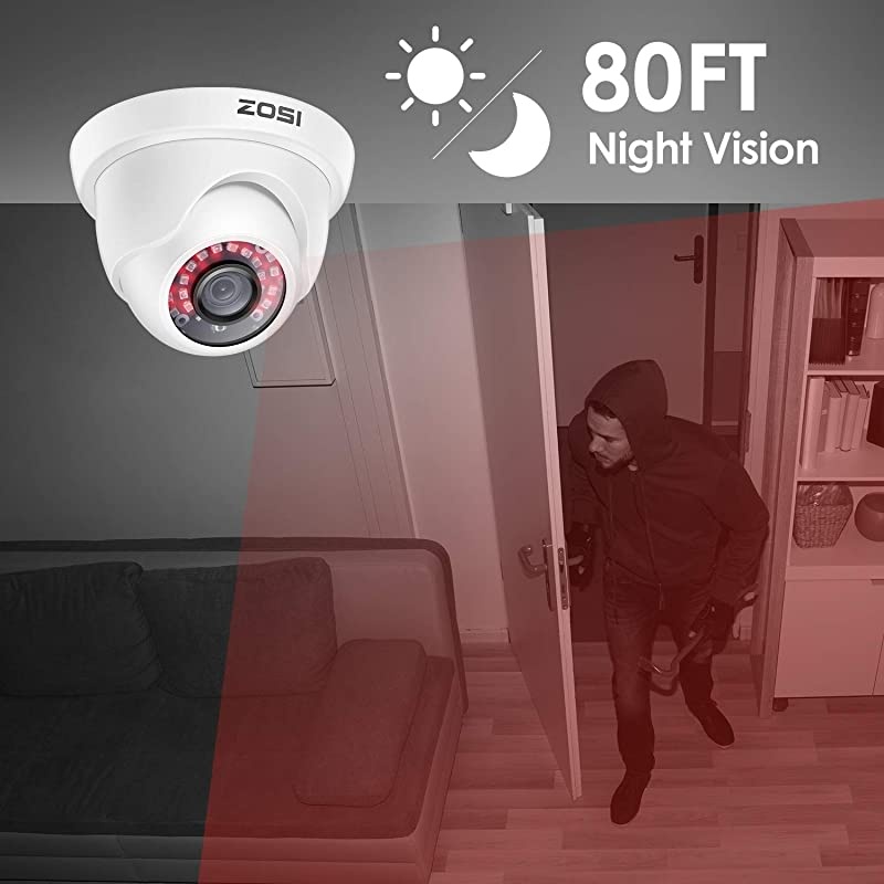 4 Pack 2MP 1080p HDTVI Home Security Camera Outdoor Indoor 1920TVL 24PCS LEDs 80ft Night Vision 90&deg;View Angle Weatherproof Surveillance CCTV Dome Camera