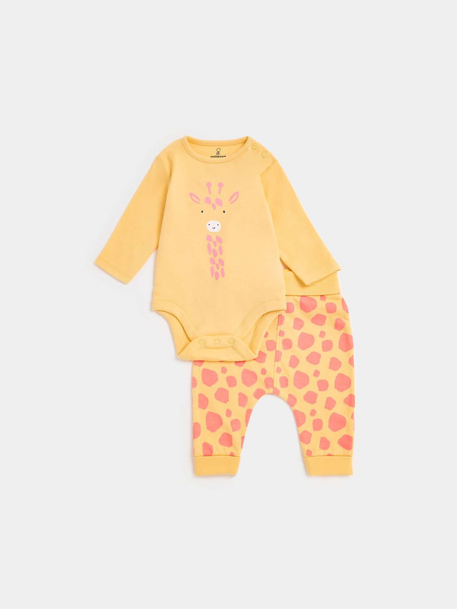 Mothercare Kids Yellow Printed Full Sleeves Bodysuit with Joggers