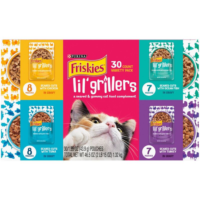 Friskies Lil Grillers Chicken, Turkey, Ocean Fish & Tuna In Gravy Wet Cat Food Variety Pack - 1.55oz/30ct