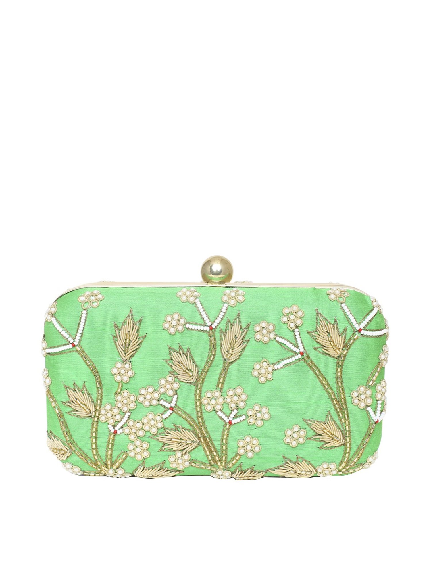 Tarini Nirula Green Silk Minaudiere Clutch