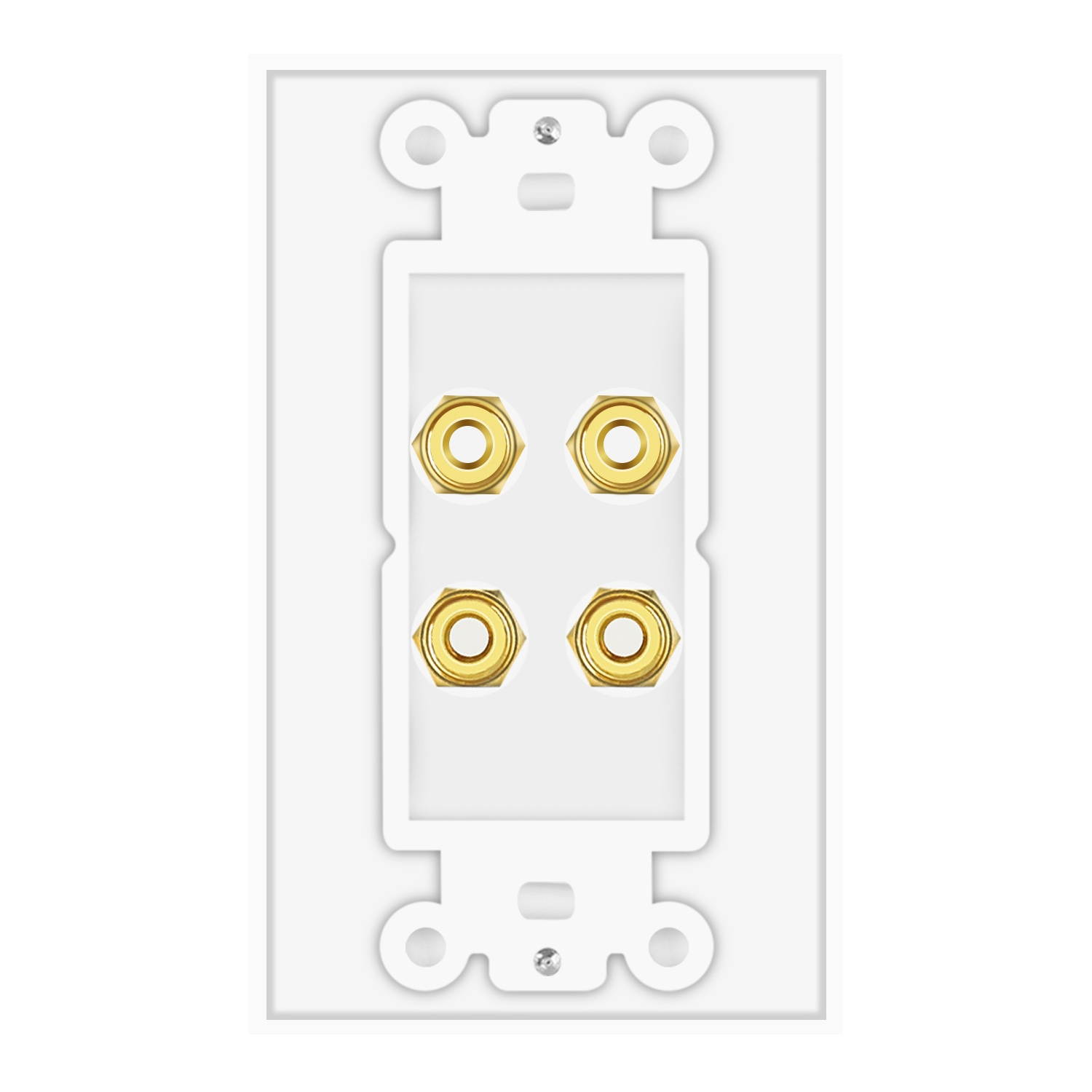 Home Theater Speaker Wall Plate Outlet - 2 Speaker Sound Audio Distribution Panel Gold Plated Copper Banana Plug Binding Post Connector Insert Jack Coupler (2 Pair, Single Gang, White)