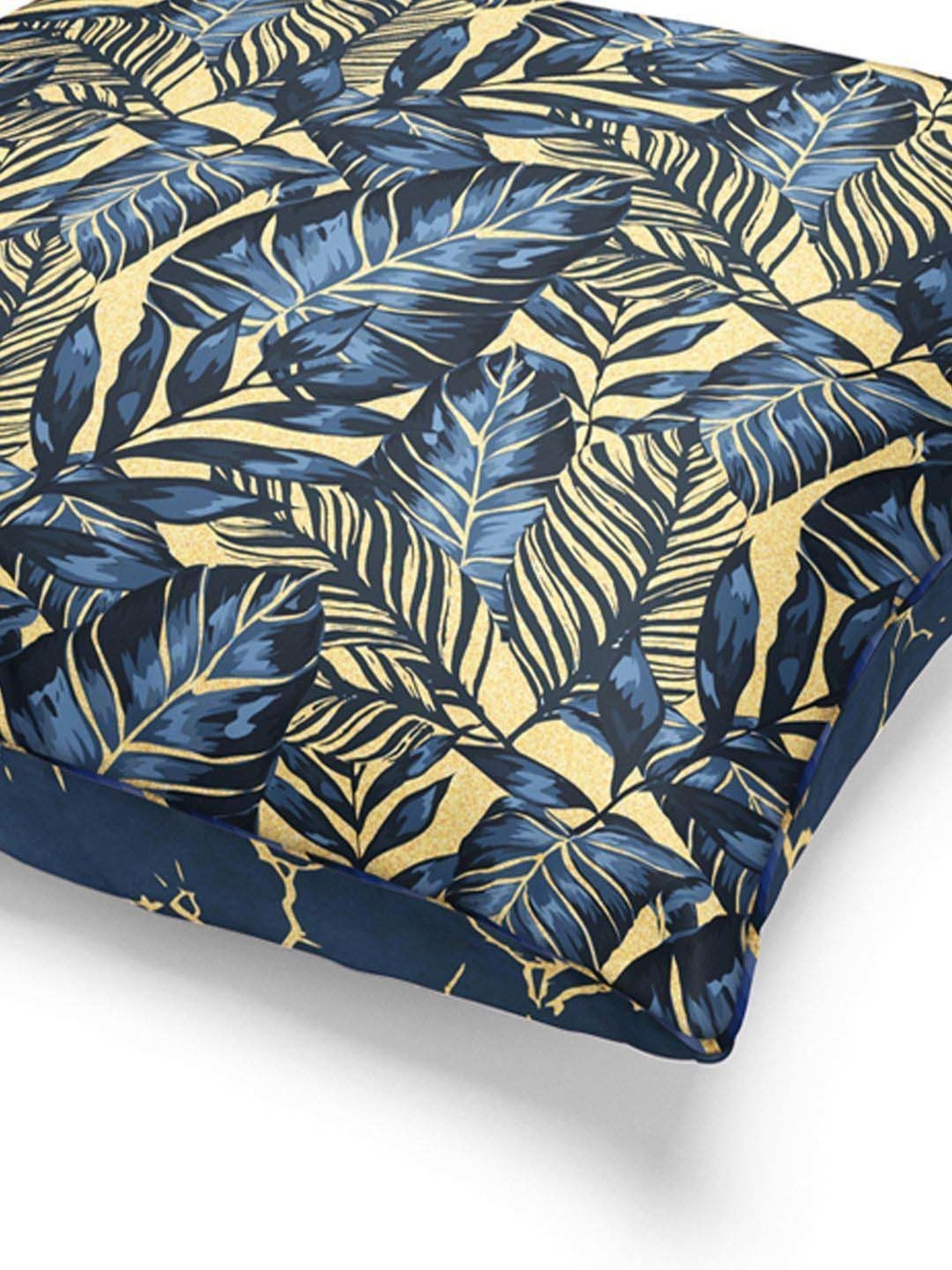 Bianca Suzane Navy & Gold Micro Fiber Reversible Printed Cushion Covers - Set of 3