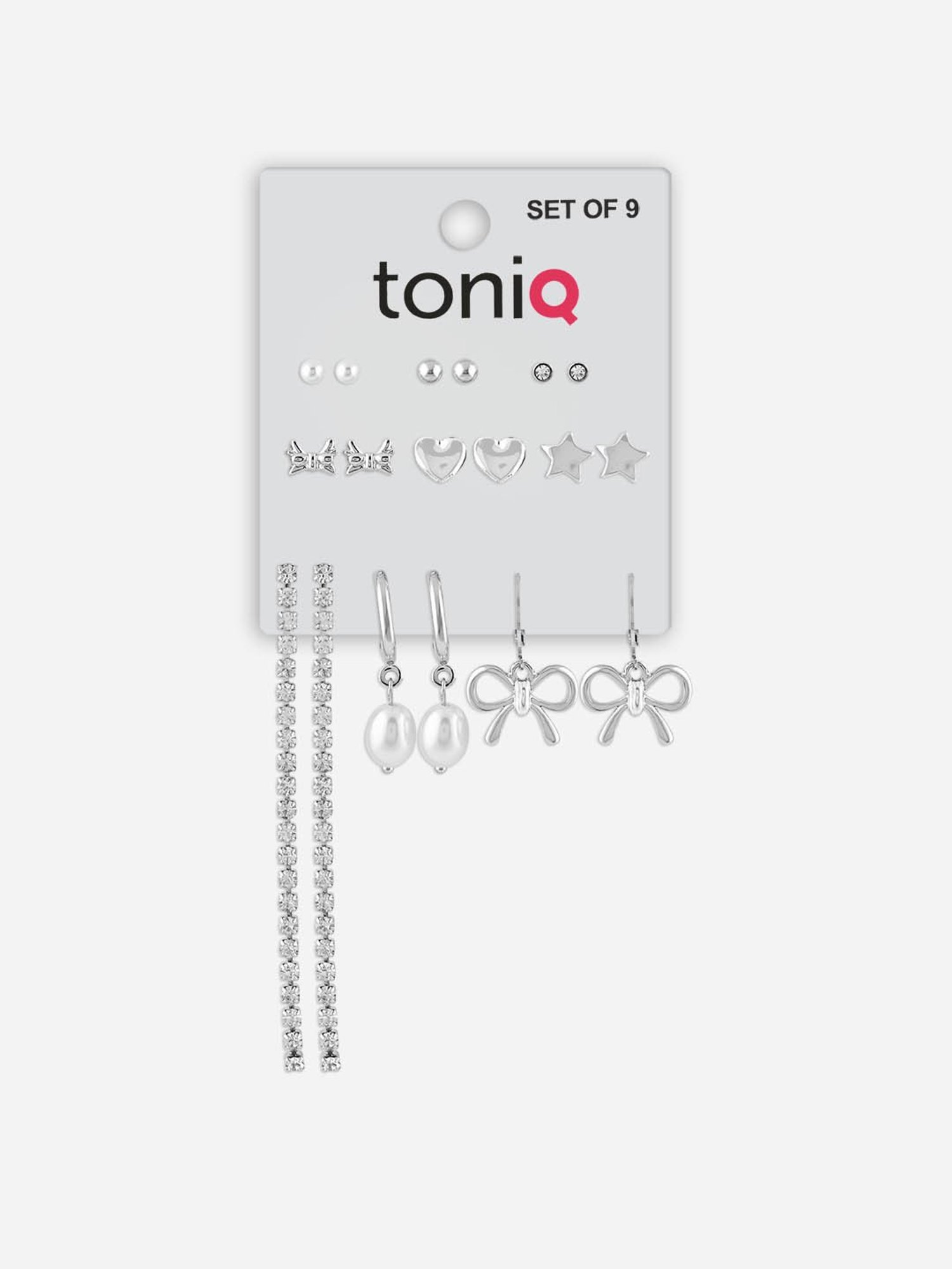 ToniQ Silver Stud & Hoop Earring for Women - Set of 9