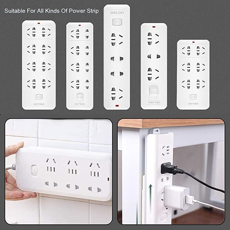 5 Pack Self Adhesive Power Strip Holder, Wall Mount Cable Management System(White), Punch Free -