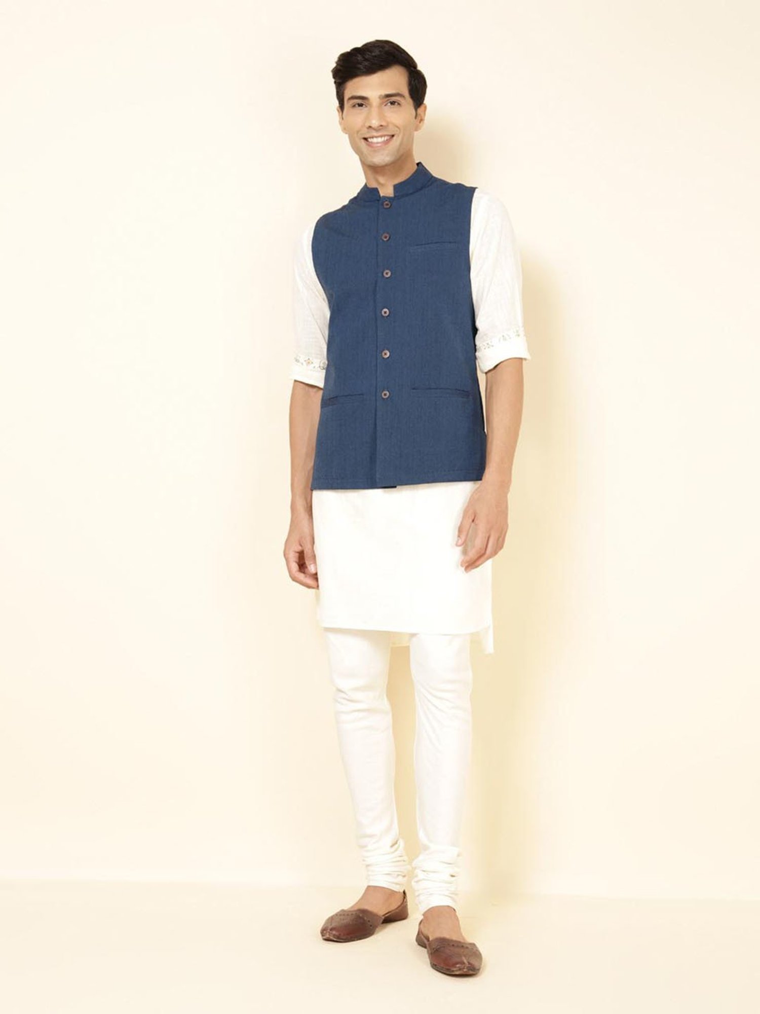 Fabindia Navy Regular Fit Nehru Jacket