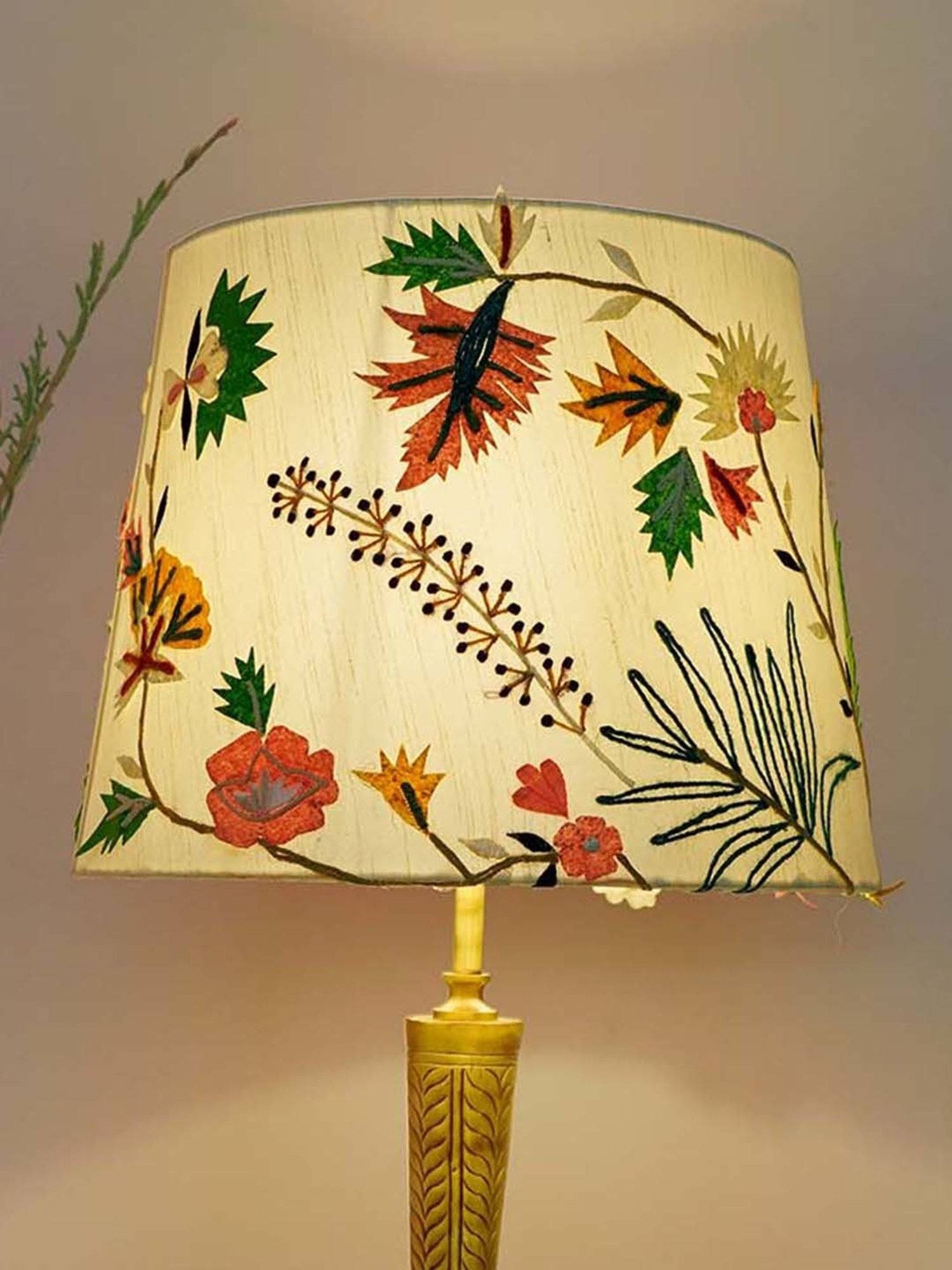 FOS LIGHTING Conical Antique Golden & White Brass Table Lamp With Fabric Shade