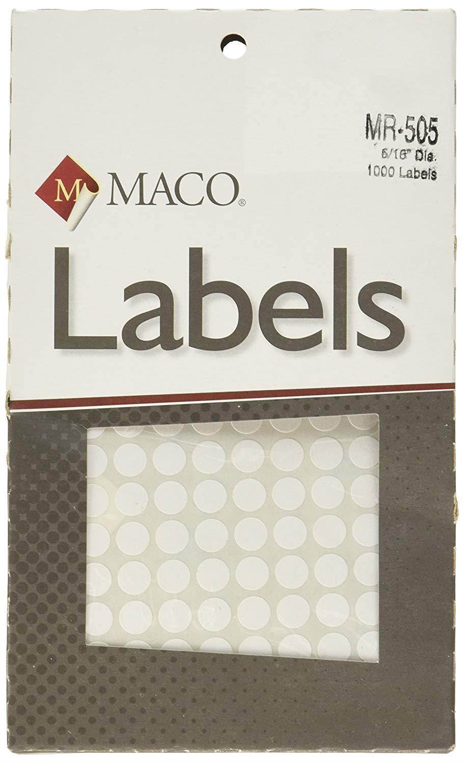 MACO White Round Multi-Purpose Labels, 5/16 Inches in Diameter, 1000 Per Box (MR-505)