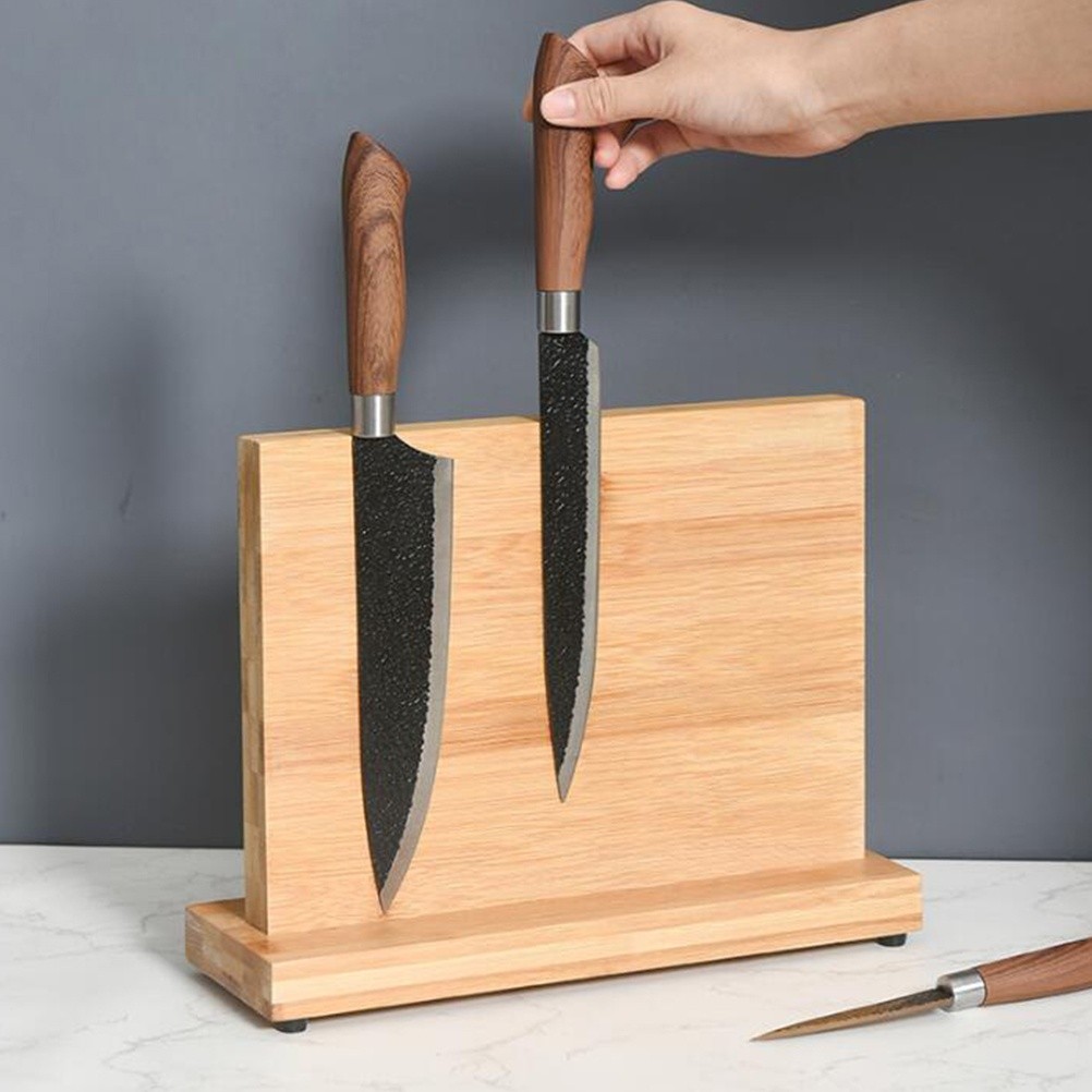 Double Side Magnetic Knife Holder Wood Eco-friendly Bamboo Knife Block Strong Magnet Kitchen Gadgets Storage Knife Stand Rack