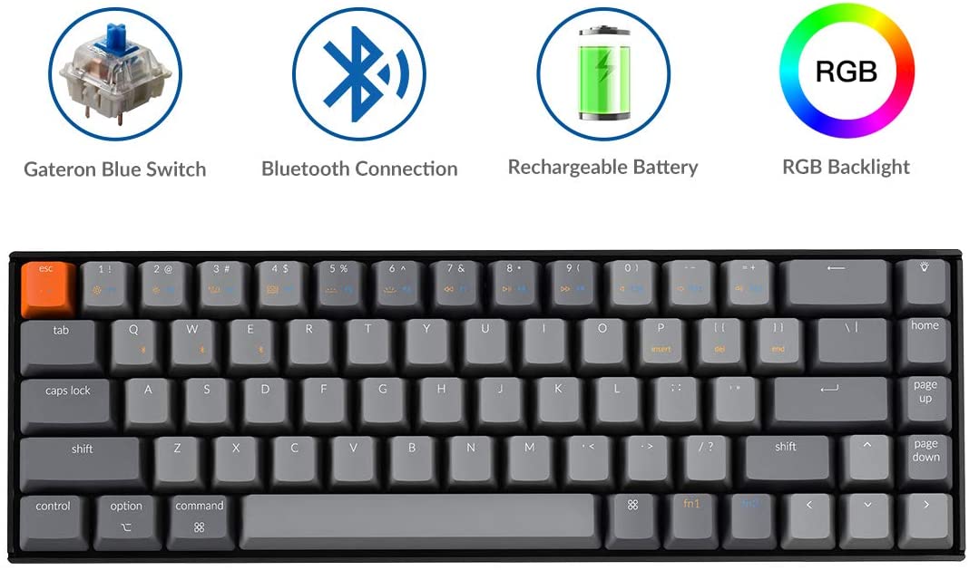 Keychron K4 Wireless Bluetooth/USB Wired Gaming Mechanical Keyboard, Compact 100 Keys RGB LED Backlit Gateron Red Switch N-Key Rollover, Aluminum Frame for Mac Windows