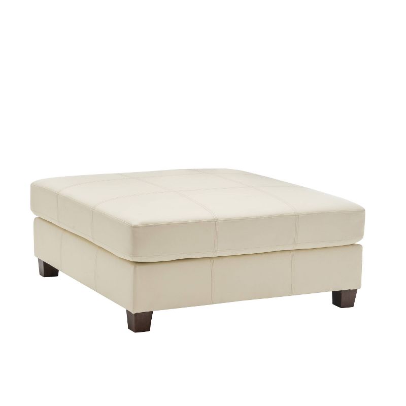 40" Square Rectangle Ottoman with Pillowtop and Exposed Stitching Cream Faux Leather - WOVENBYRD