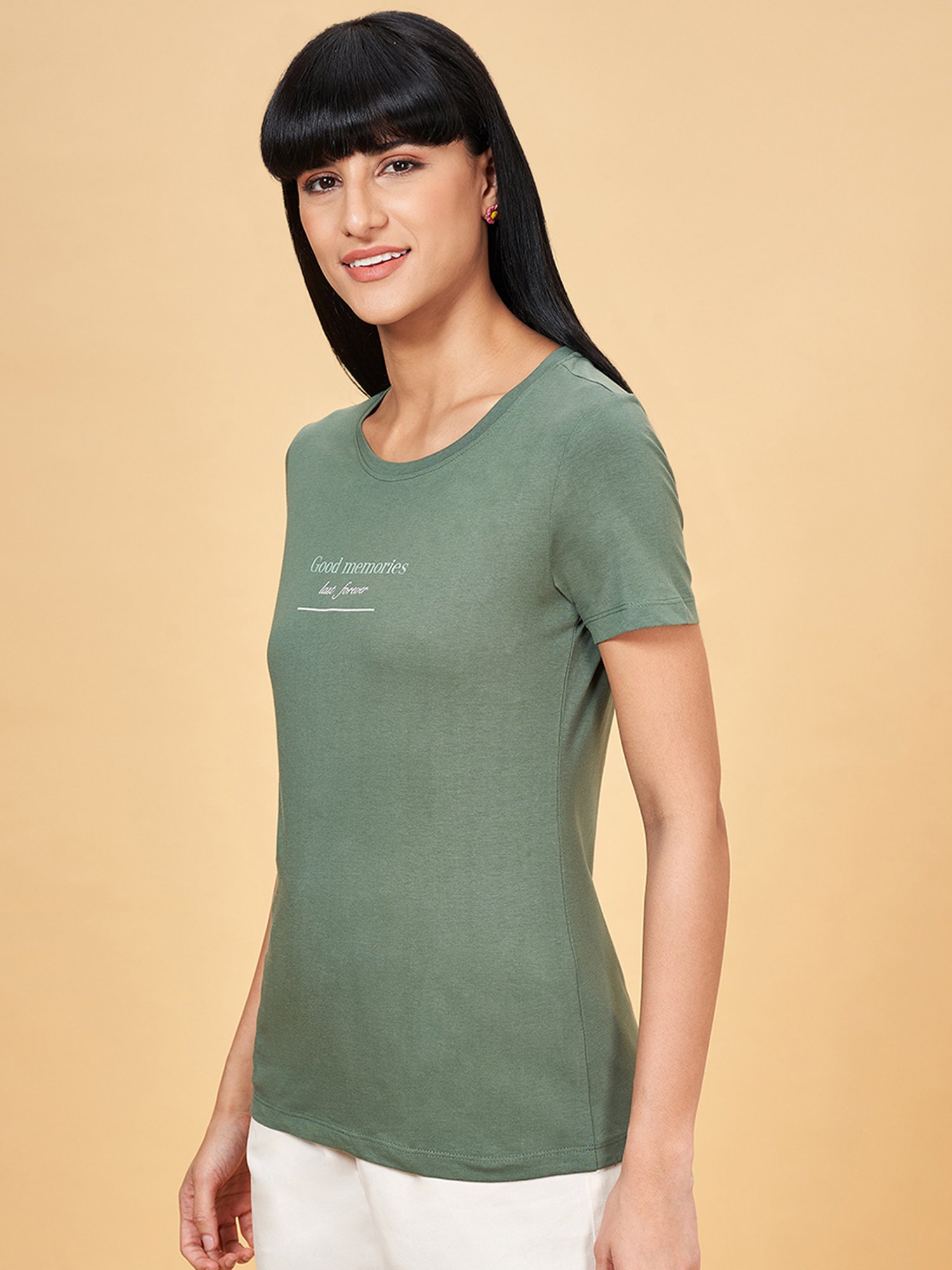 Honey by Pantaloons Green Cotton Printed T-Shirt