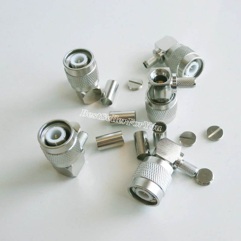 TNC male plug 90 Degree crimp RG58 RG142 LMR195 RG400 cable right angle Connector