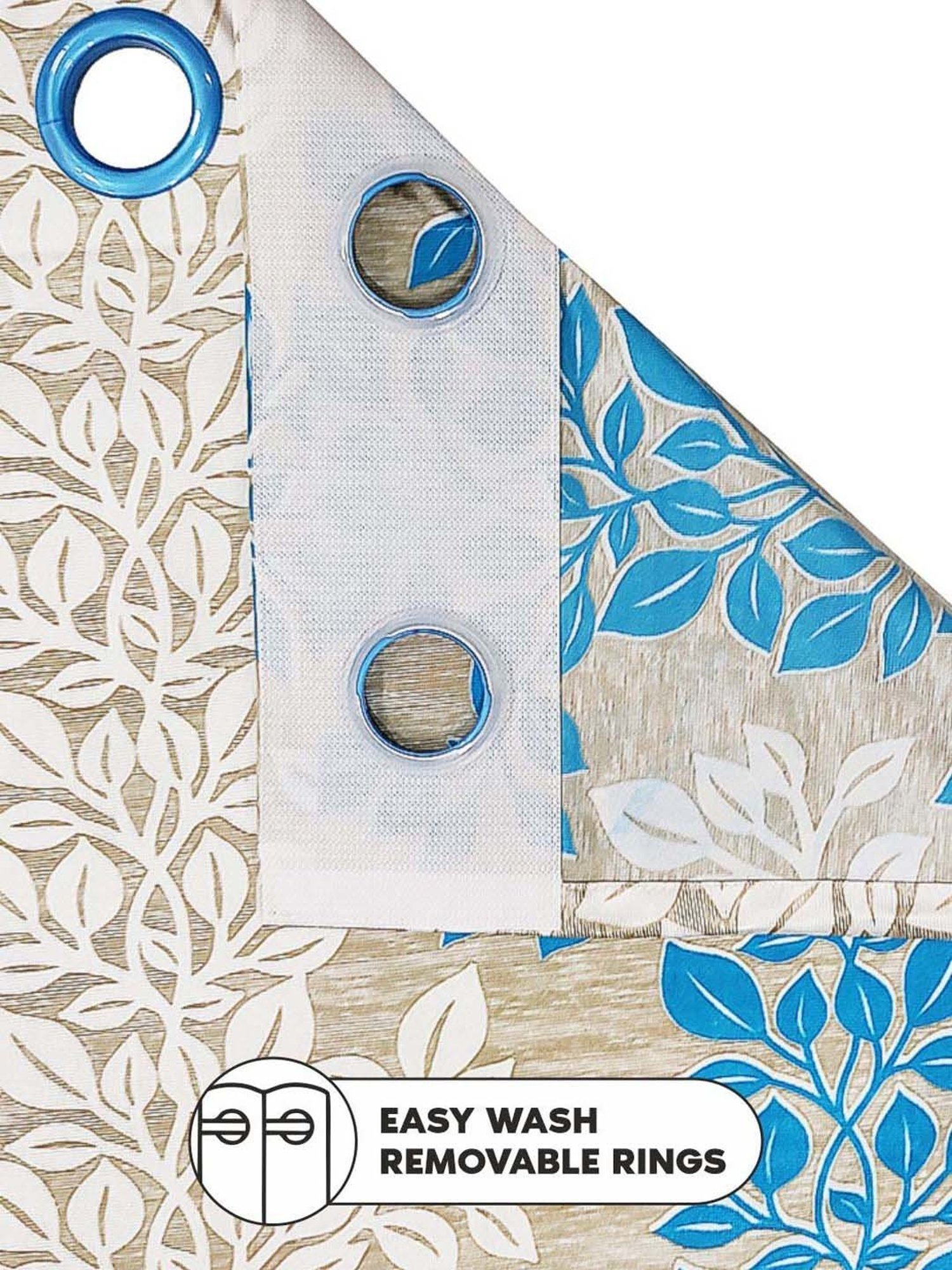 Bianca SANTORO Beige & Blue Faux Silk 7 Ft. Door Curtain - Set of 2