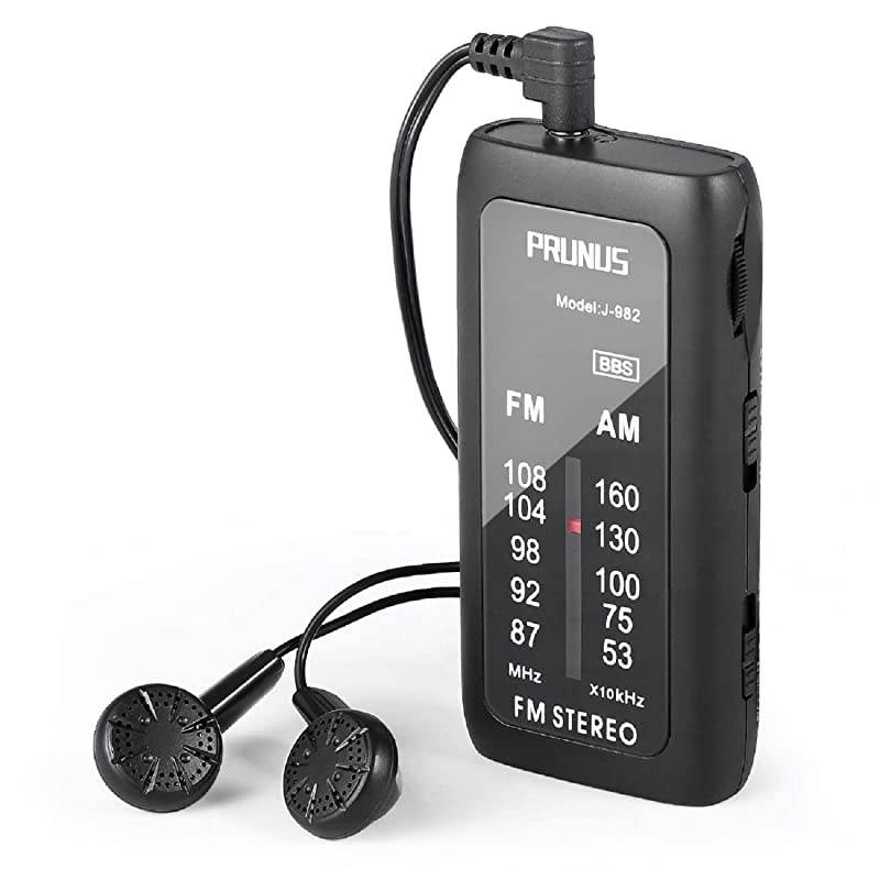 J982 FMAM Mini Pocket Radio with Headphones Portable Transistor Radio with Enhanced Bass Operated by AAA Batteries for WalkingJogging and CampingBlack