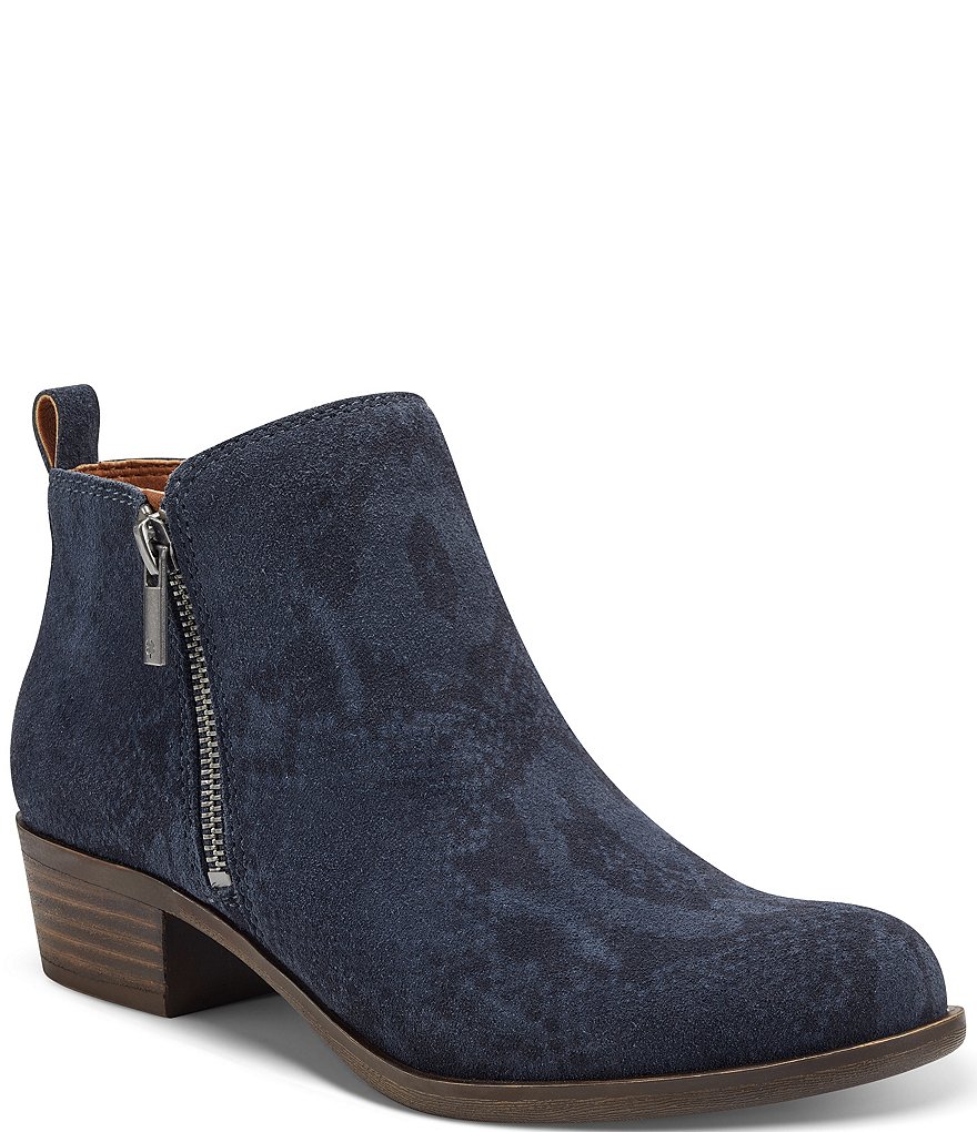 Lucky Brand Basel Printed Suede Side Zip Block Heel Ankle Booties