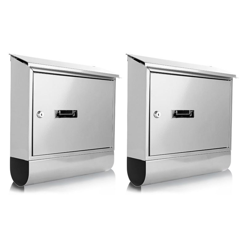 SereneLife SLMAB06 Home Indoor Outdoor Galvanized Steel Metal Wall Mount Secure Locking Mailbox Magazine Newspaper Holder with Keys, Silver (2 Pack)