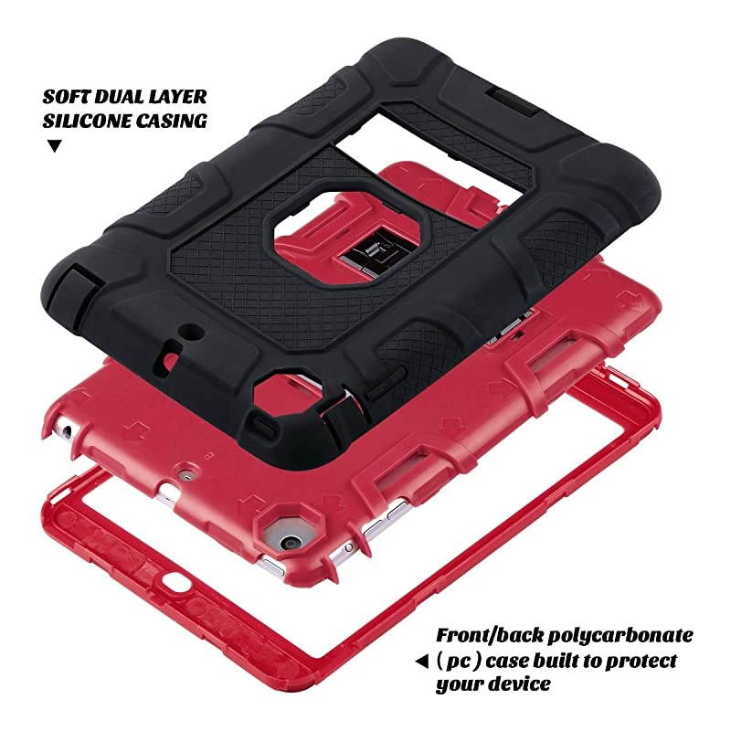 iPad Mini Case iPad Mini 2 Case iPad Mini 3 Case iPad Mini Retina Case Three Layer Heavy Duty Shockproof Protective Case for iPad Mini iPad Mini 2 iPad Mini 3 with Kickstand RedBlack