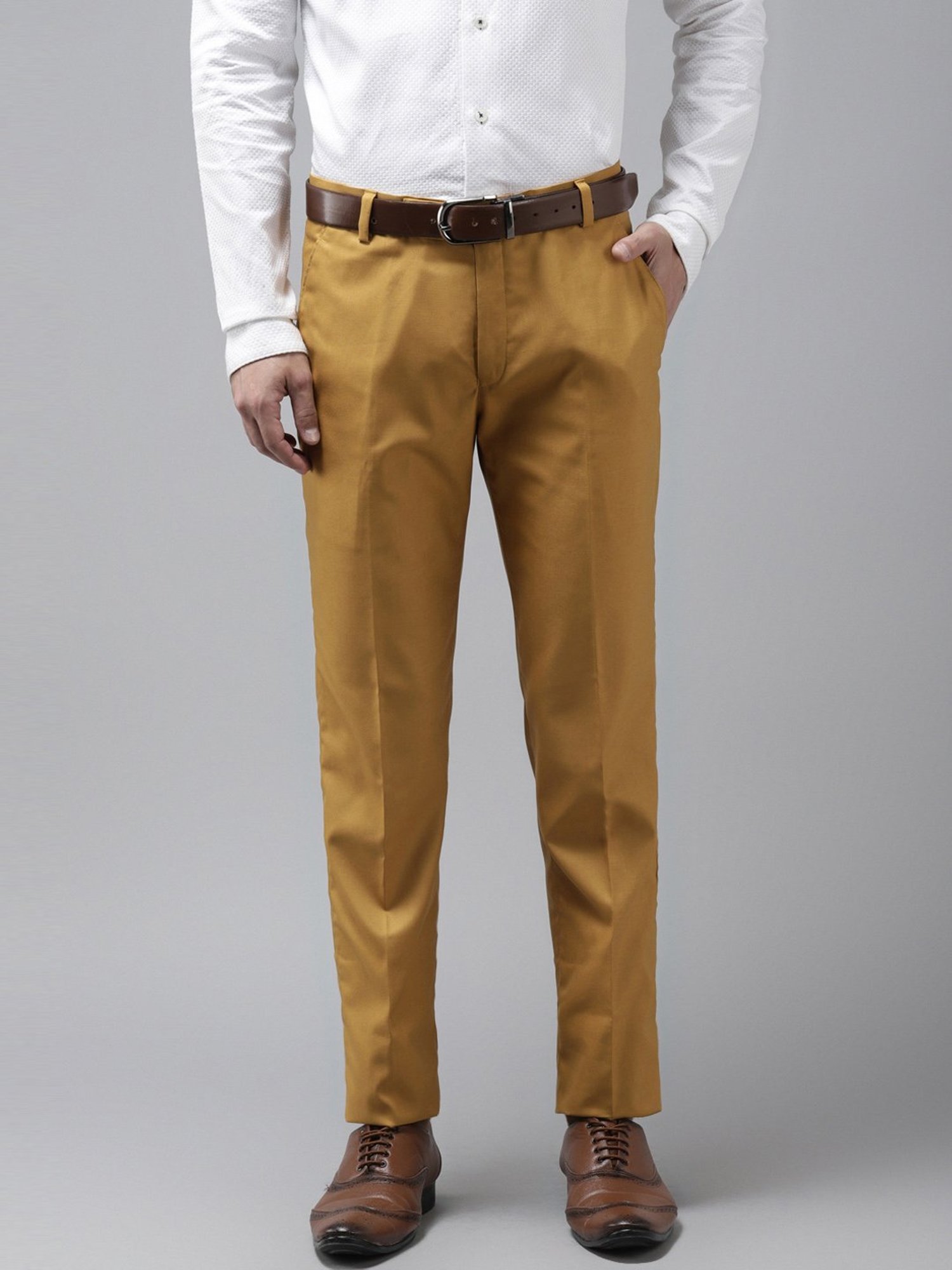 Hangup Mustard Regular Fit Flat Front Trousers