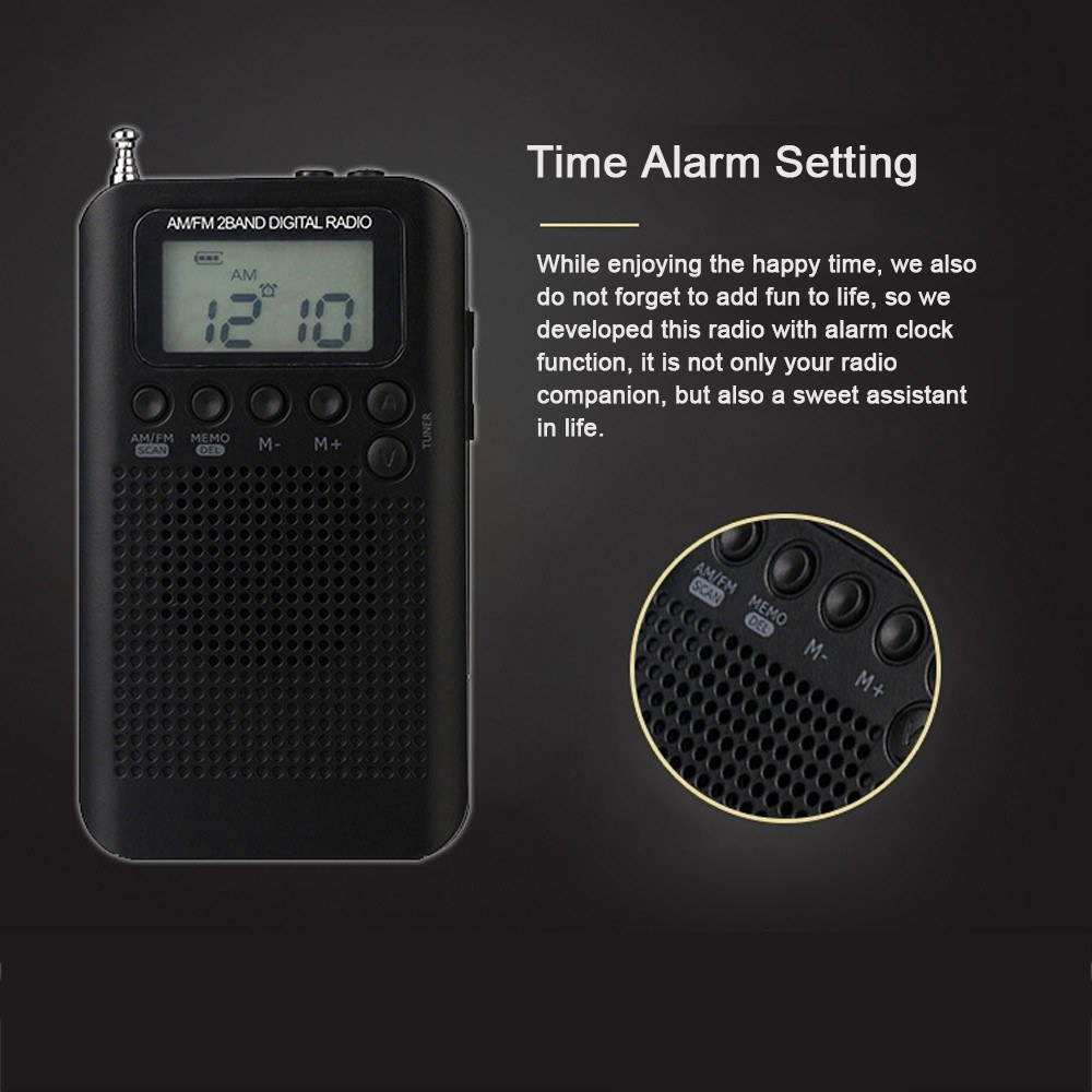 HRD-104 Portable AM/ FM Stereo Radio Pocket 2-Band Digital Tuning Radio Mini Receiver Outdoor Radio w/
