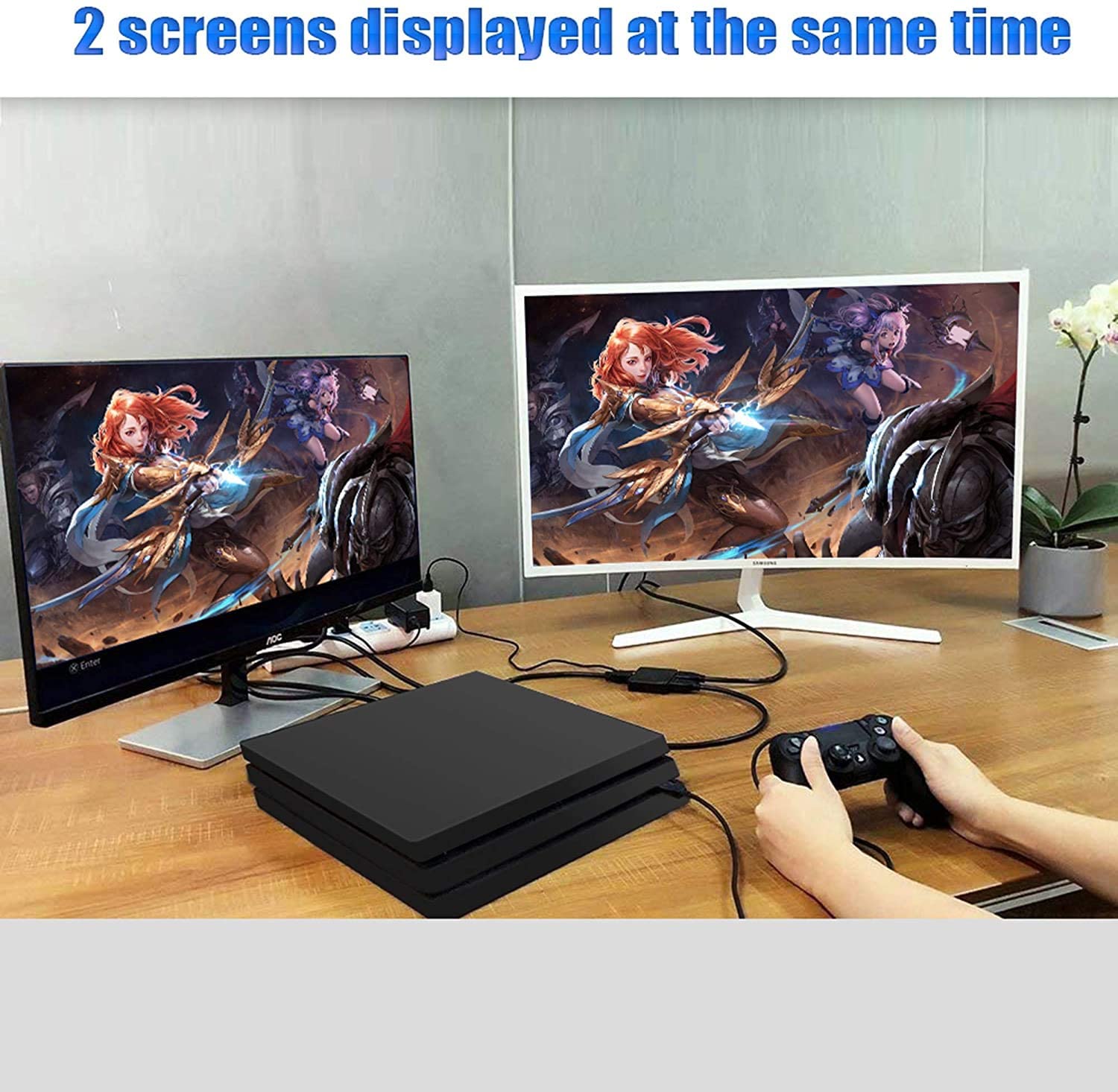 HDMI Splitter 1 in 2 Out, 4K HDMI Splitter for Dual Monitors Duplicate/Mirror Only, 1x2 HDMI Splitter 1 to 2 Amplifier for Full HD 1080P 3D with HDMI Cable (1 Source onto 2 Displays)