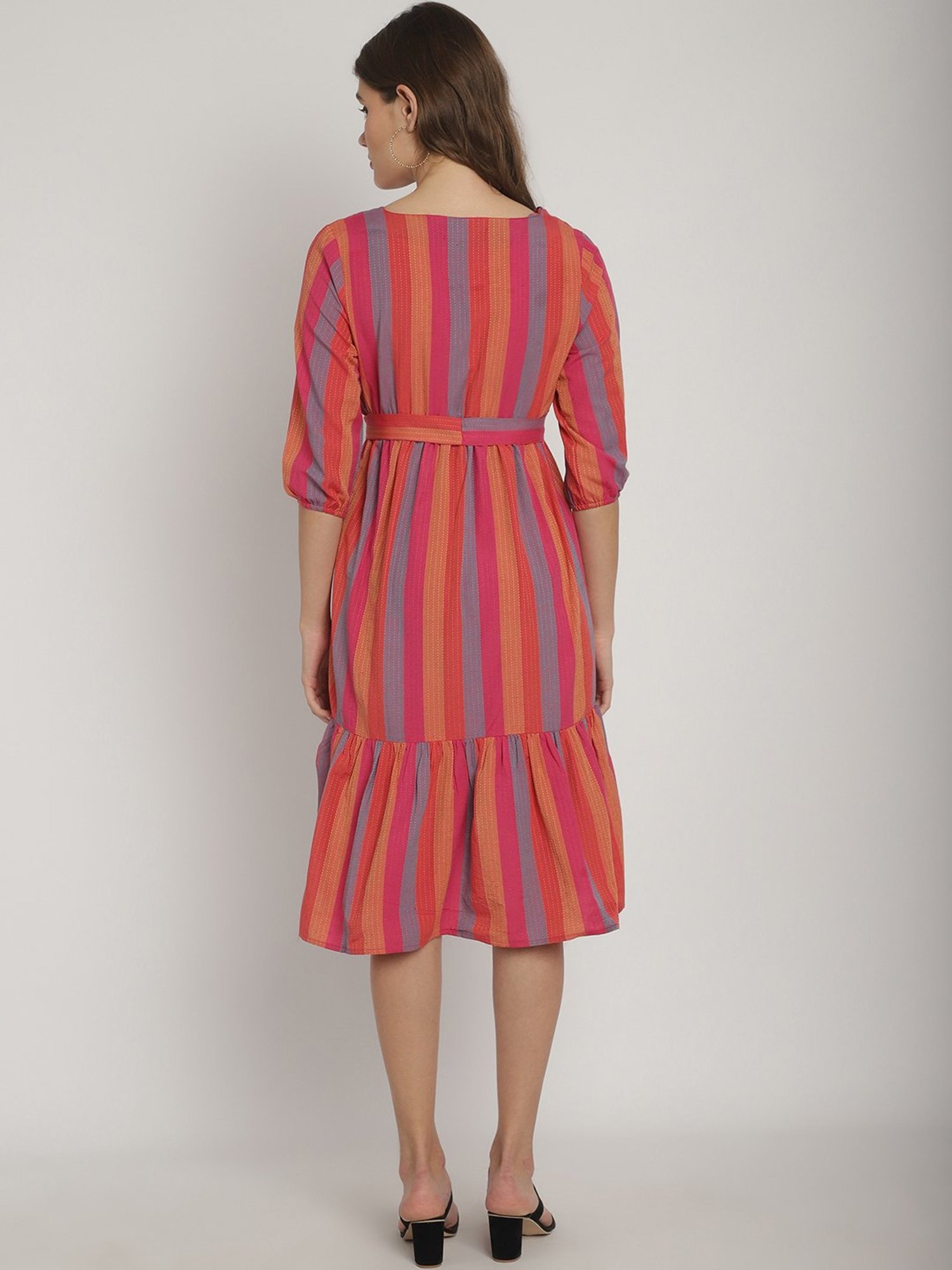 Moms Maternity Multicolor Striped Maternity Midi Dress