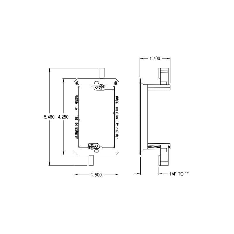 Arlington Industries - LV1 - Single Gang - For 1/4" to 1" Walls - Low Voltage Device Mounting Bracket