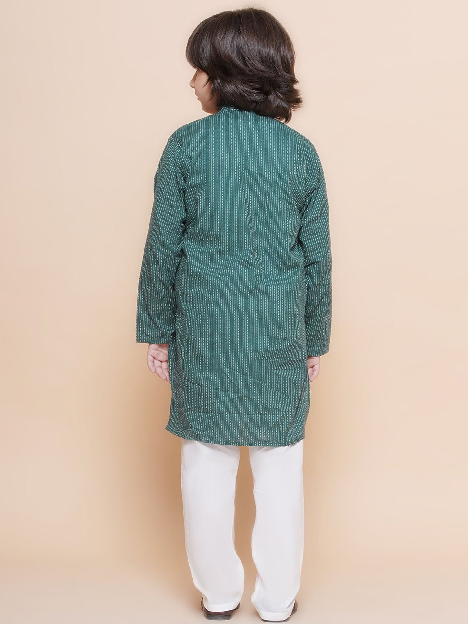 VASTRAMAY Boys Yellow & White Cotton Printed Full Sleeves Kurta Sets