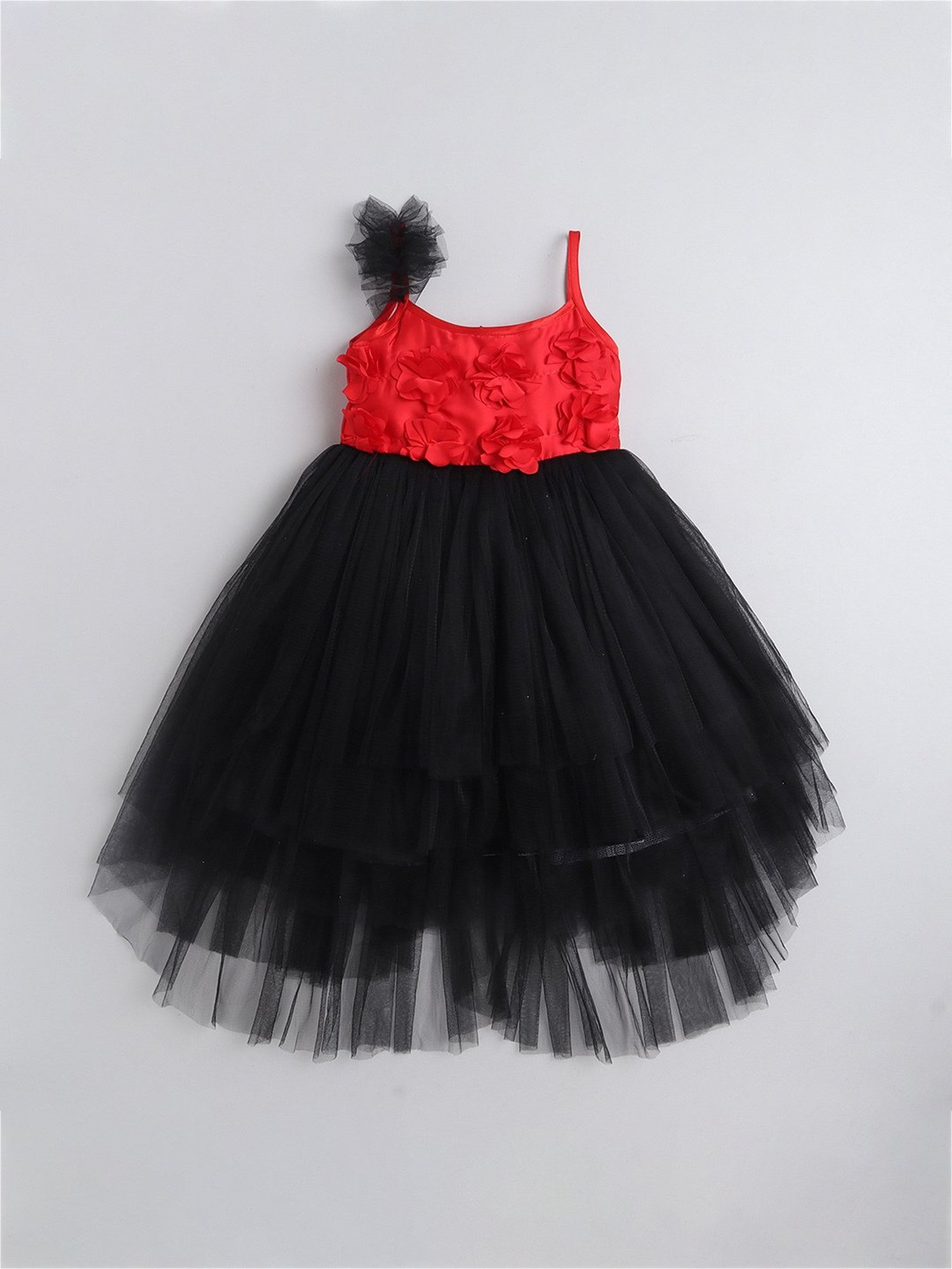 Many Frocks Kids Red & Black Applique Dress