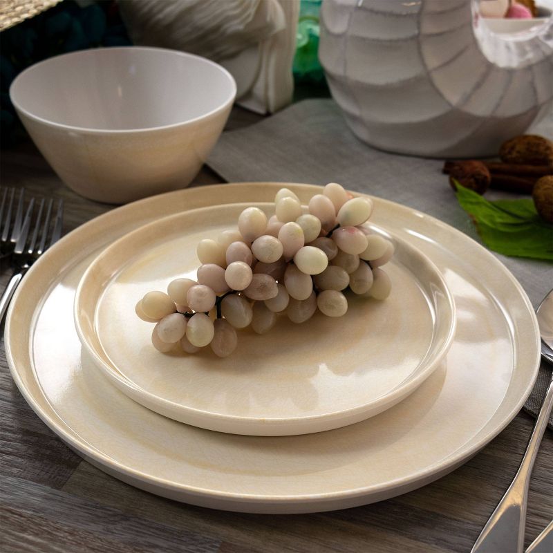 12pc Melamine Crafted Clay Dinnerware Set Cream - Elama