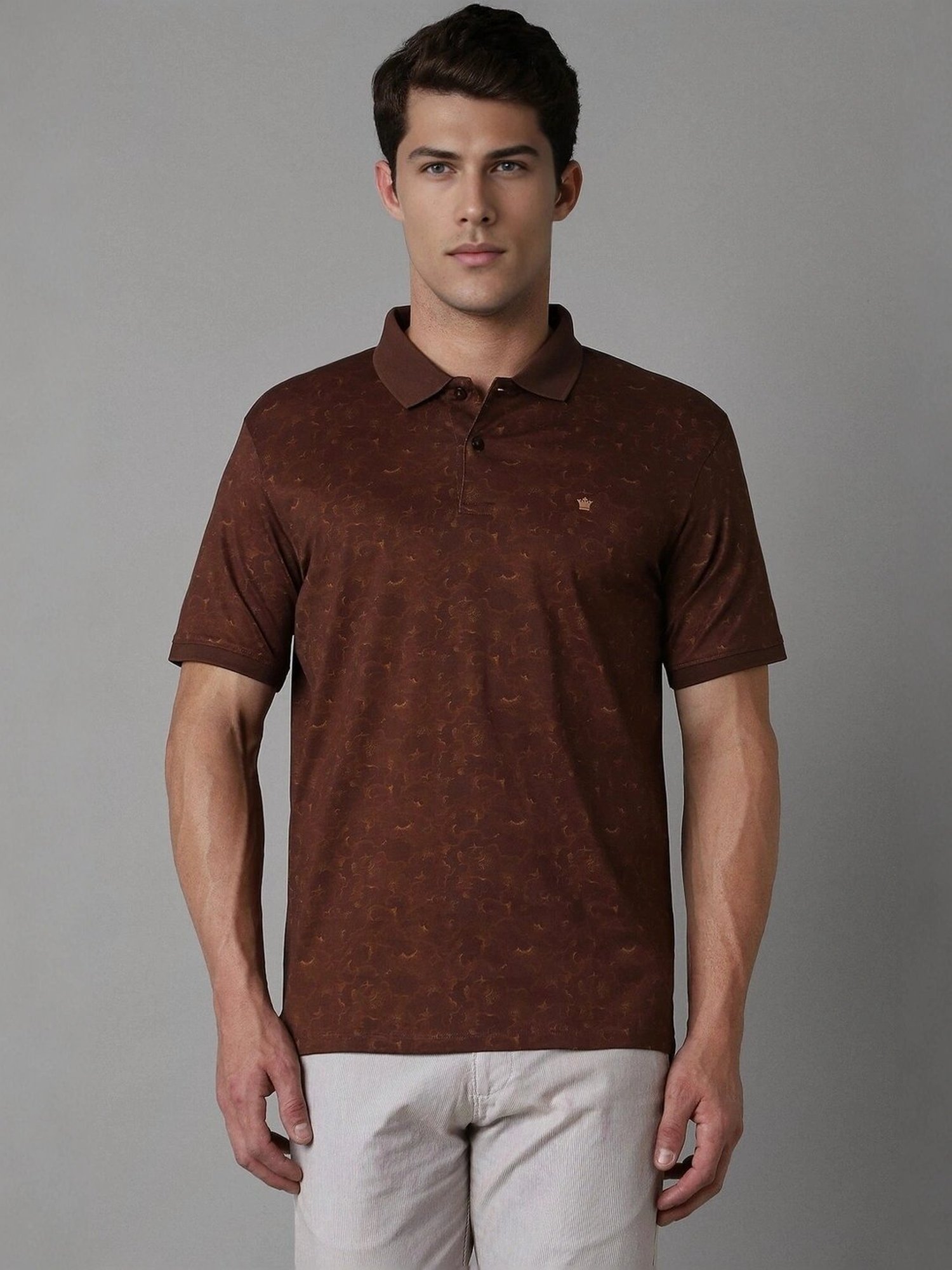 Louis Philippe Brown Cotton Regular Fit Printed Polo T-Shirt