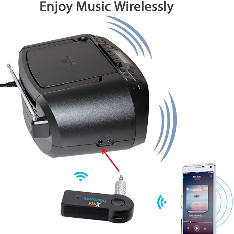 Sony Portable CD Player Boombox with AMFM Radio Cassette Tape Player + Wireless Bluetooth Receiver + Aux Cable for Smartphones MP3 Players  Ultra Gentle Cleaning Cloth