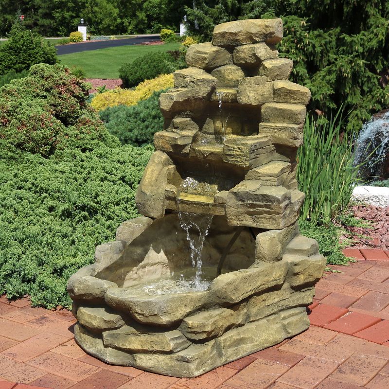 Sunnydaze 37"H Electric Fiberglass Stone Falls Waterfall Outdoor Water Fountain