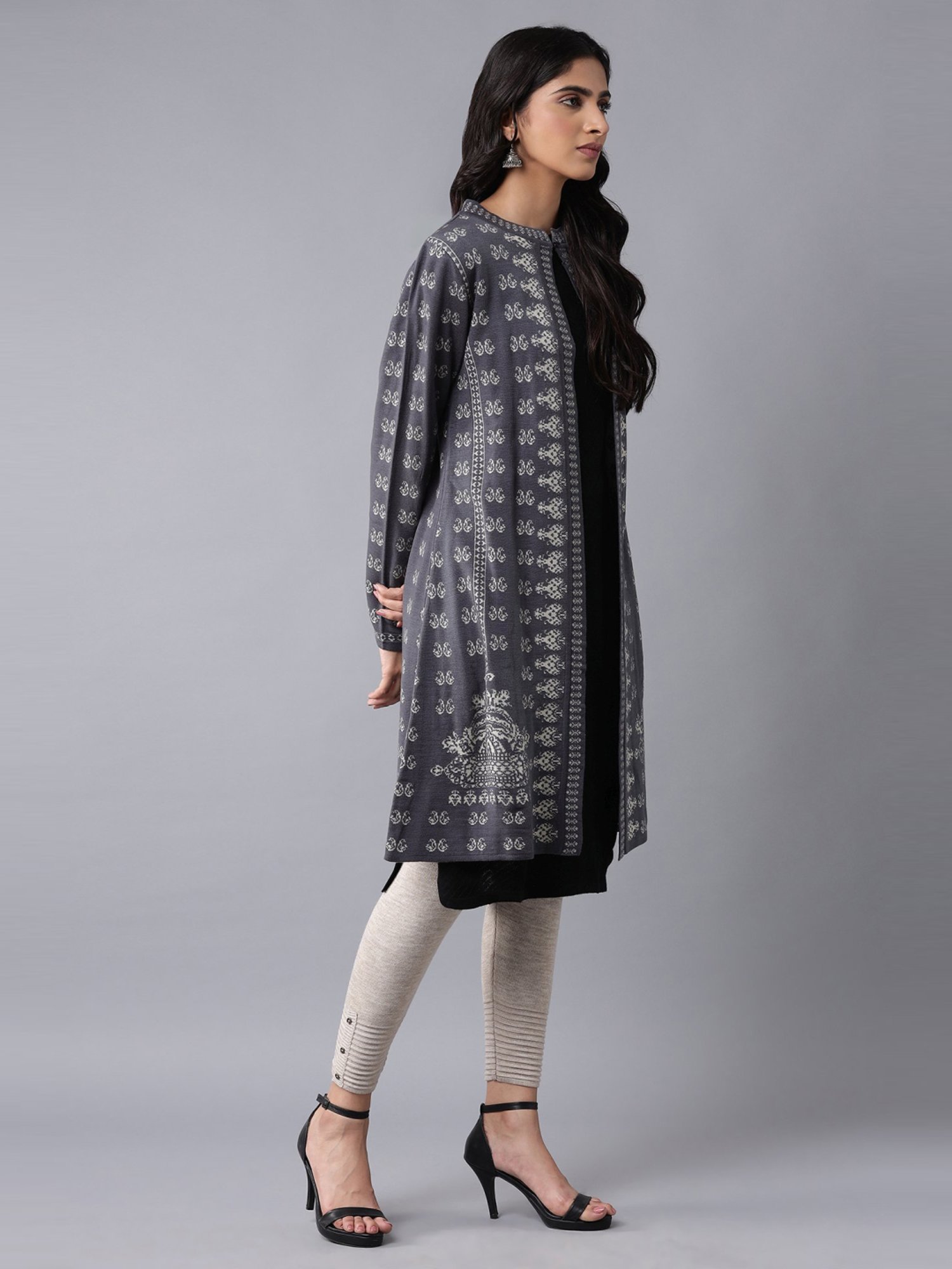 W Grey Printed Cardigan