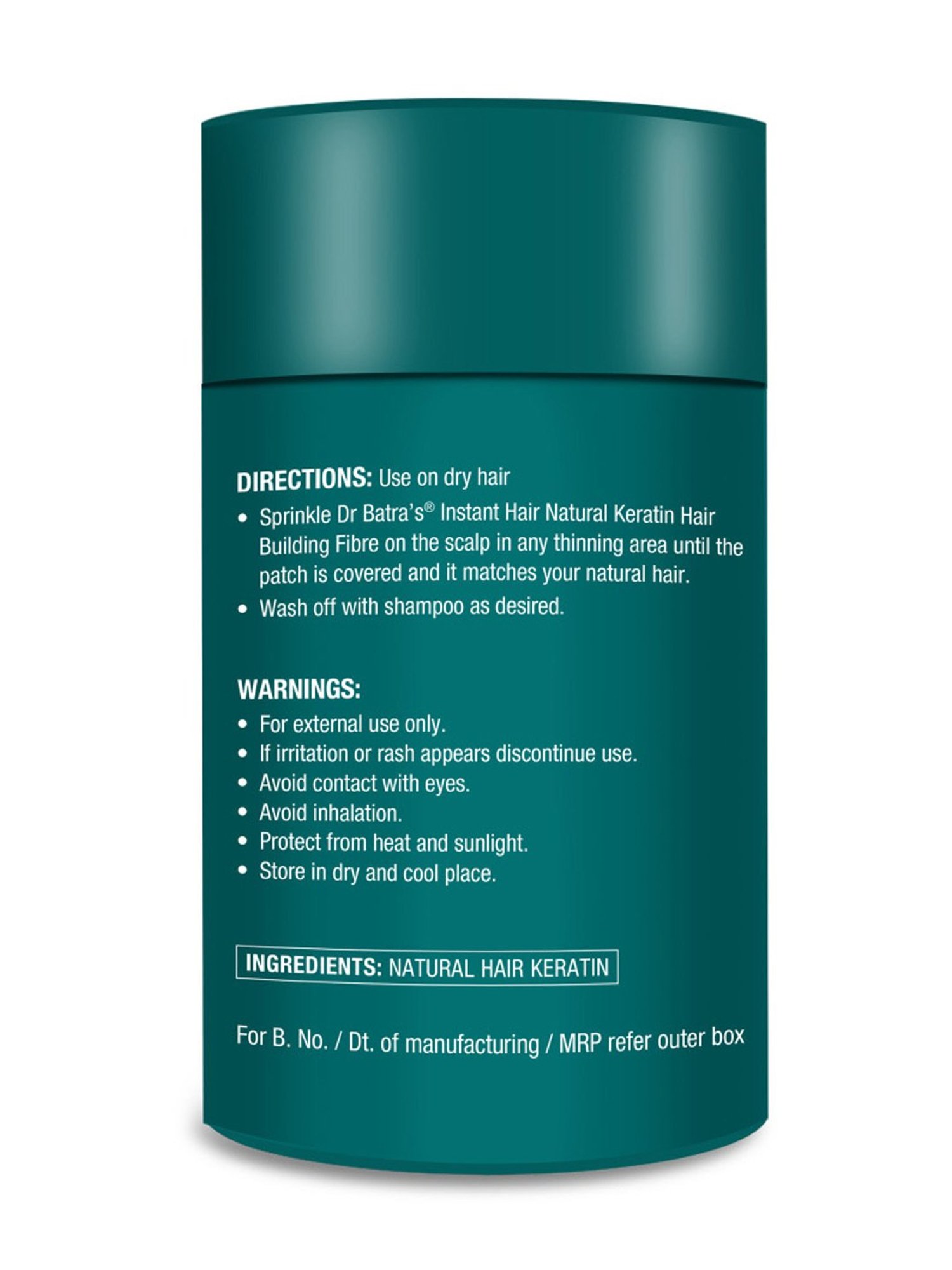 Dr. Batra's Instant Hair Natural Keratin Hair Building Fibre Black - 12 gm