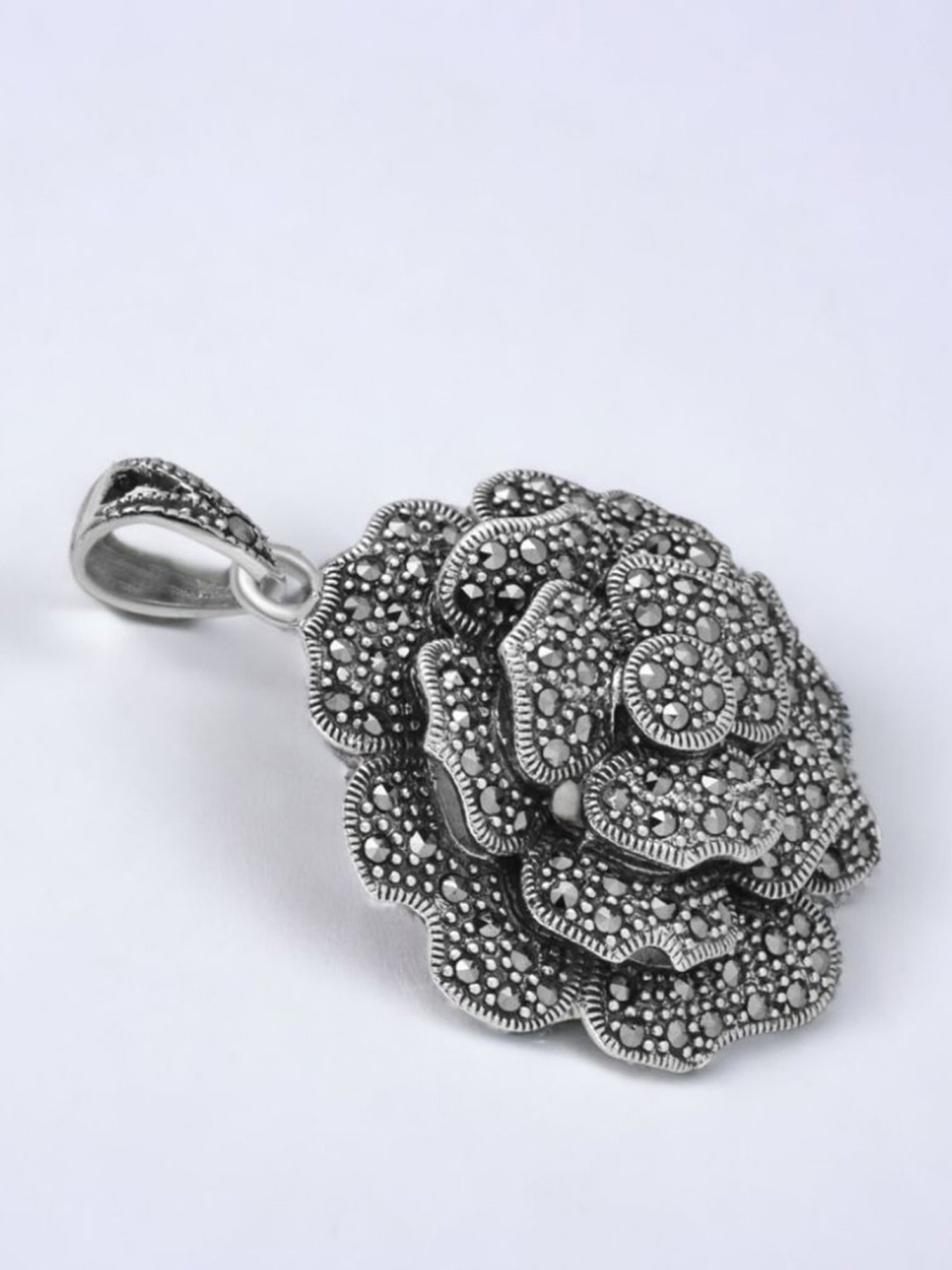Rihi by P.C. Chandra Jewellers 92.5 Sterling Silver Oxidized Flower Pendant for Women & Girls